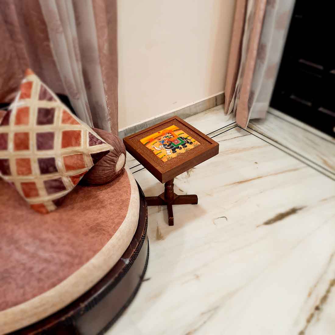 Side Table Wooden | End Table Stool - for Sitting, Keeping Lamp. Plants, Showpiece, Home Decor & Gifts - 15 Inch- Apkamart