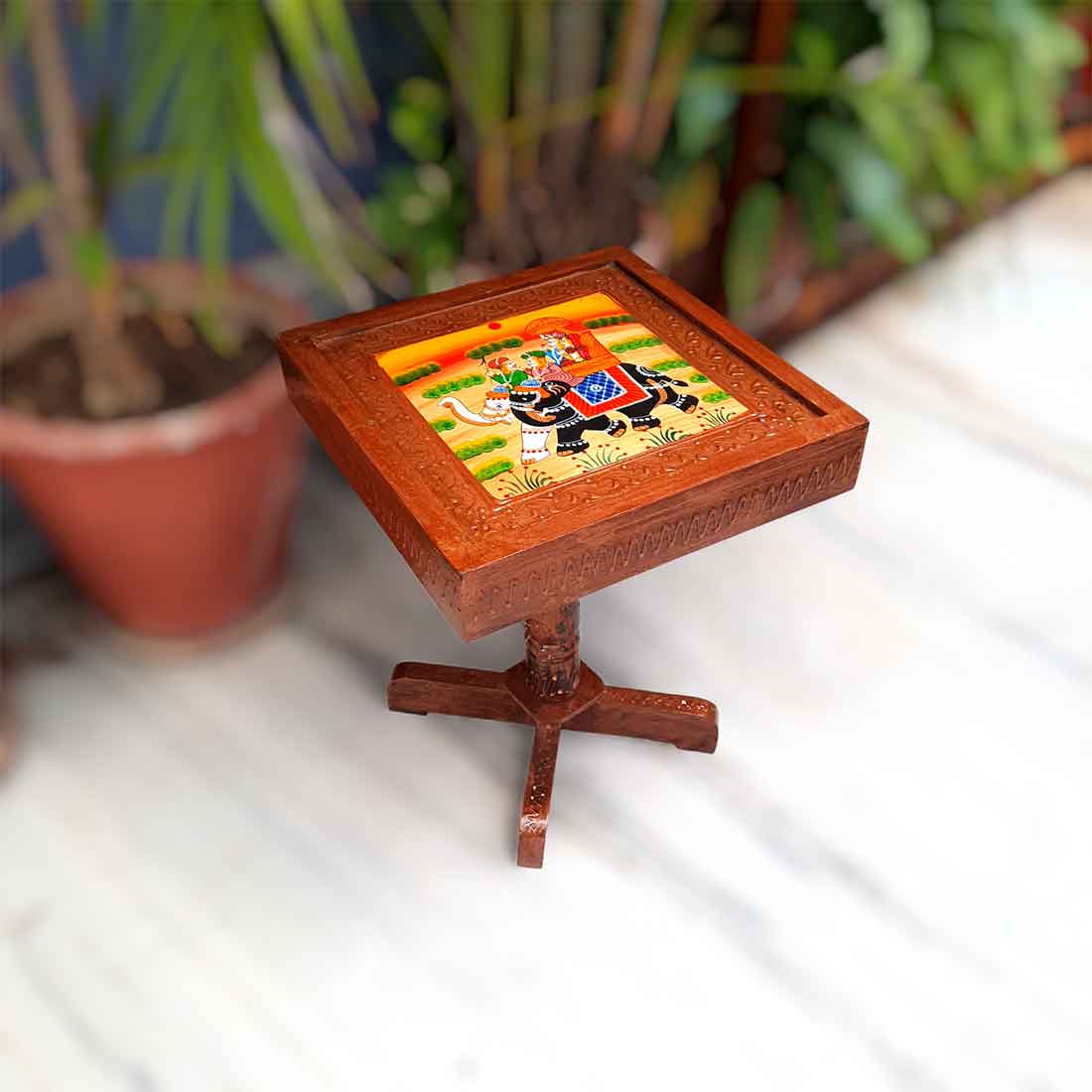Side Table Wooden | End Table Stool - for Sitting, Keeping Lamp. Plants, Showpiece, Home Decor & Gifts - 15 Inch- Apkamart