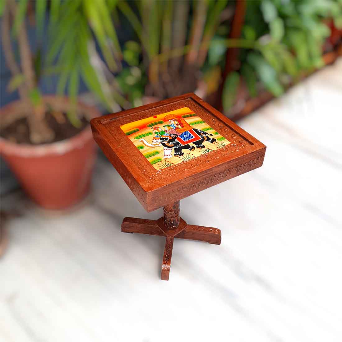Side Table Wooden | End Table Stool - for Sitting, Keeping Lamp. Plants, Showpiece, Home Decor & Gifts - 15 Inch- Apkamart