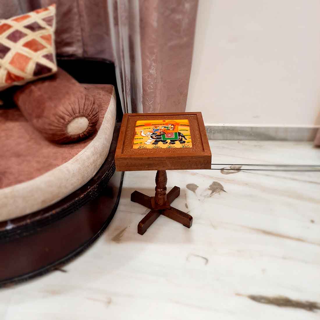 Side Table Wooden | End Table Stool - for Sitting, Keeping Lamp. Plants, Showpiece, Home Decor & Gifts - 15 Inch- Apkamart