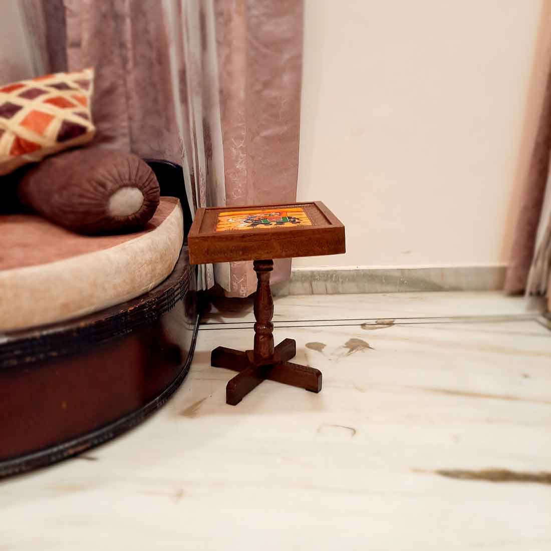 Side Table Wooden | End Table Stool - for Sitting, Keeping Lamp. Plants, Showpiece, Home Decor & Gifts - 15 Inch- Apkamart