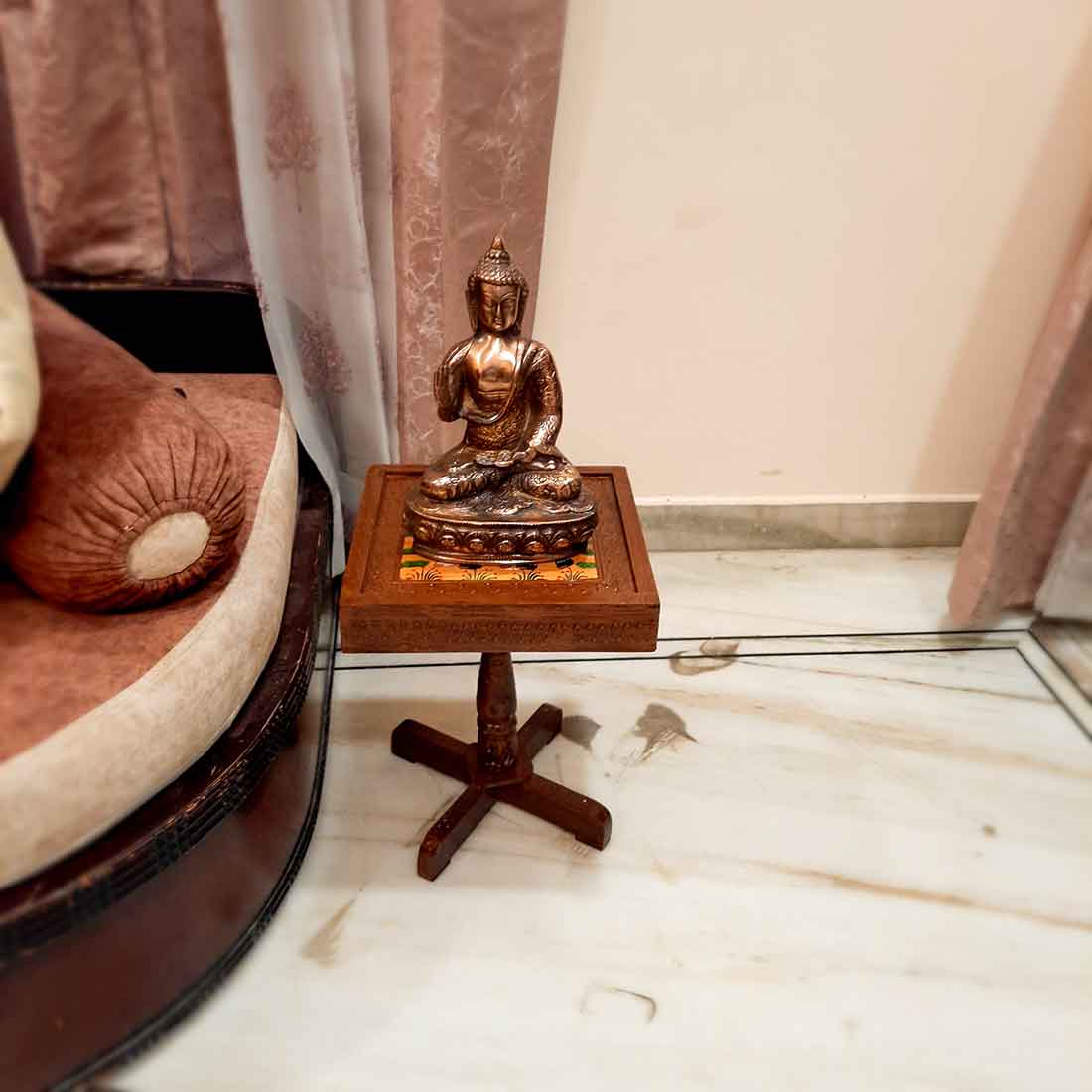 Side Table Wooden | End Table Stool - for Sitting, Keeping Lamp. Plants, Showpiece, Home Decor & Gifts - 15 Inch- Apkamart