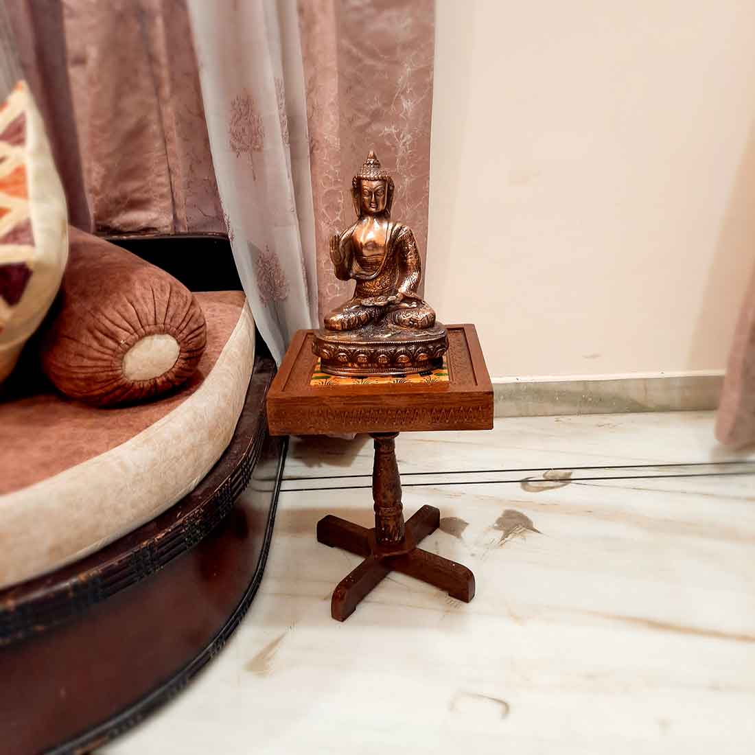 Side Table Wooden | End Table Stool - for Sitting, Keeping Lamp. Plants, Showpiece, Home Decor & Gifts - 15 Inch- Apkamart