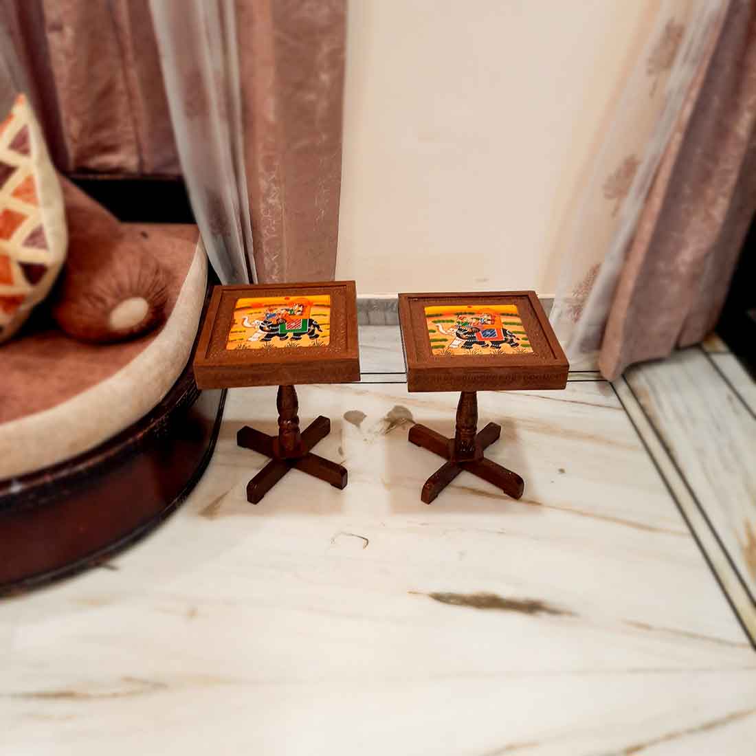 Wooden Side Table | End Table Set - for Living Room, Sofa Side, bedside, Home Decor & Gifts - 15 Inch (Set of 2) - apkamart