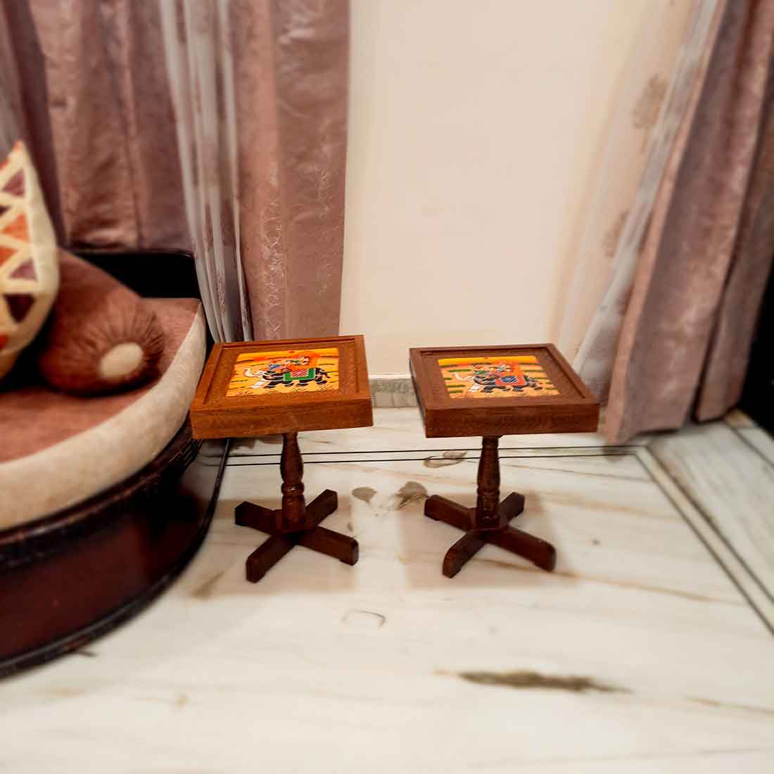 Wooden Side Table | End Table Set - for Living Room, Sofa Side, bedside, Home Decor & Gifts - 15 Inch (Set of 2) - apkamart