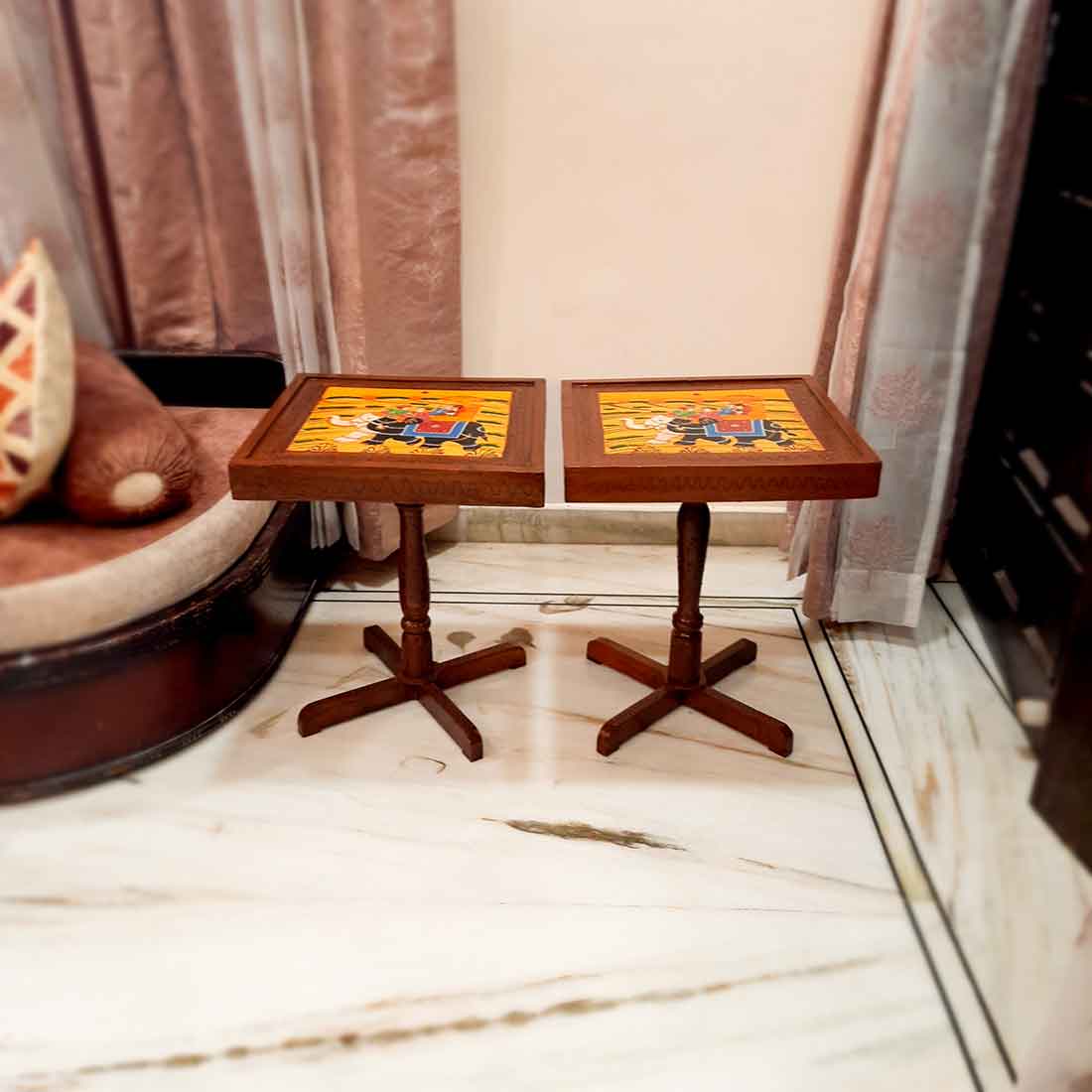 End Tables Wooden | Side Table | Stool - for Living Room, Corner Decor, Home Decor & Gifts - 20 Inch (Set of 2) - apkamart
