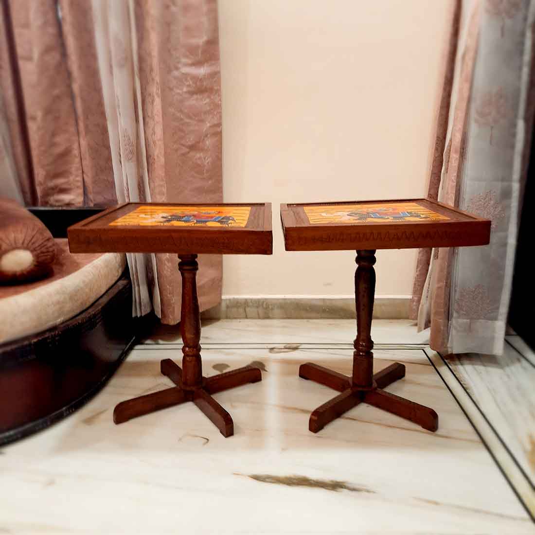End Tables Wooden | Side Table | Stool - for Living Room, Corner Decor, Home Decor & Gifts - 20 Inch (Set of 2) - apkamart