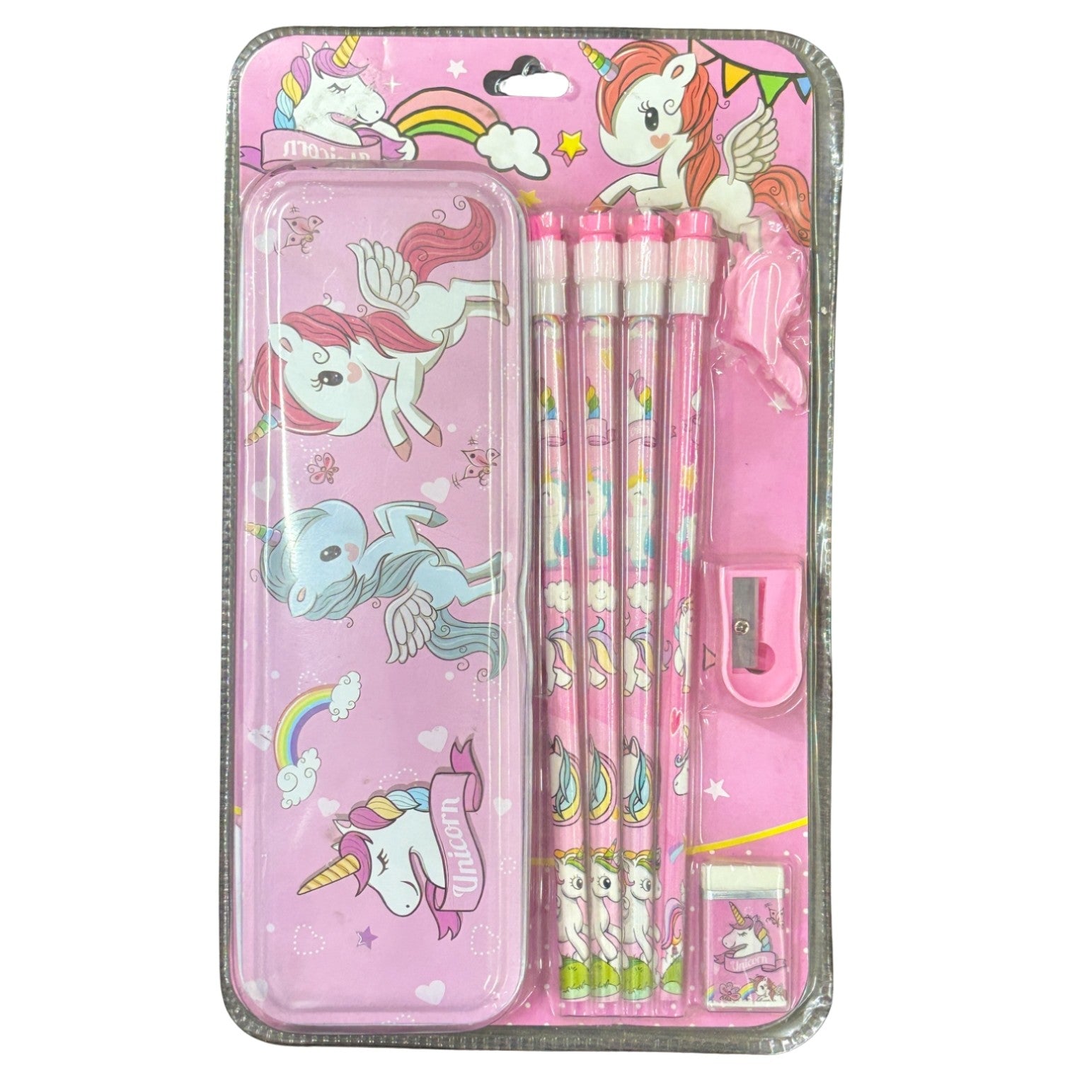 Pencil Box Stationery Kit Metal 6 Pencils Eraser Kids - Apkamart
