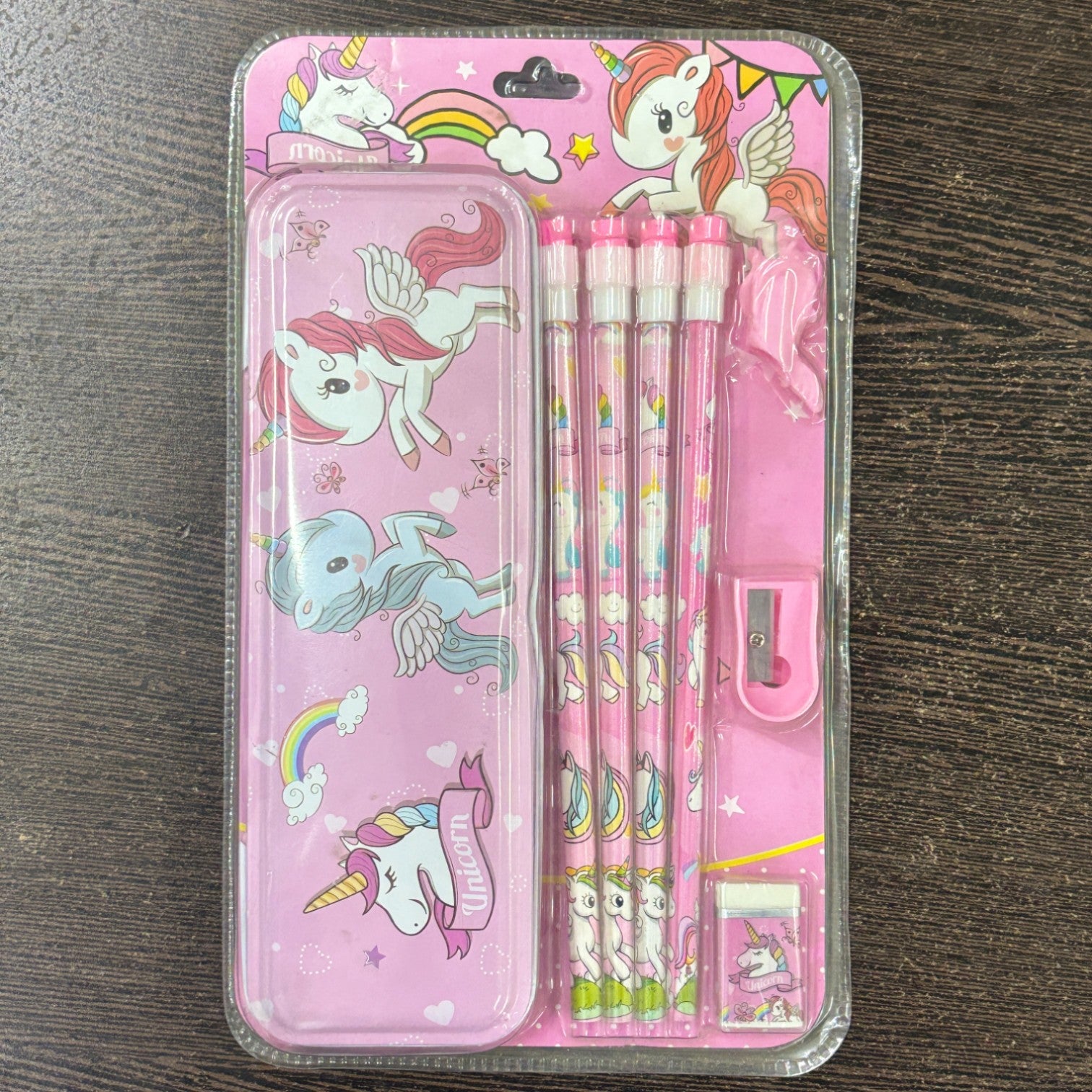 Pencil Box Stationery Kit Metal 6 Pencils Eraser Kids - Apkamart