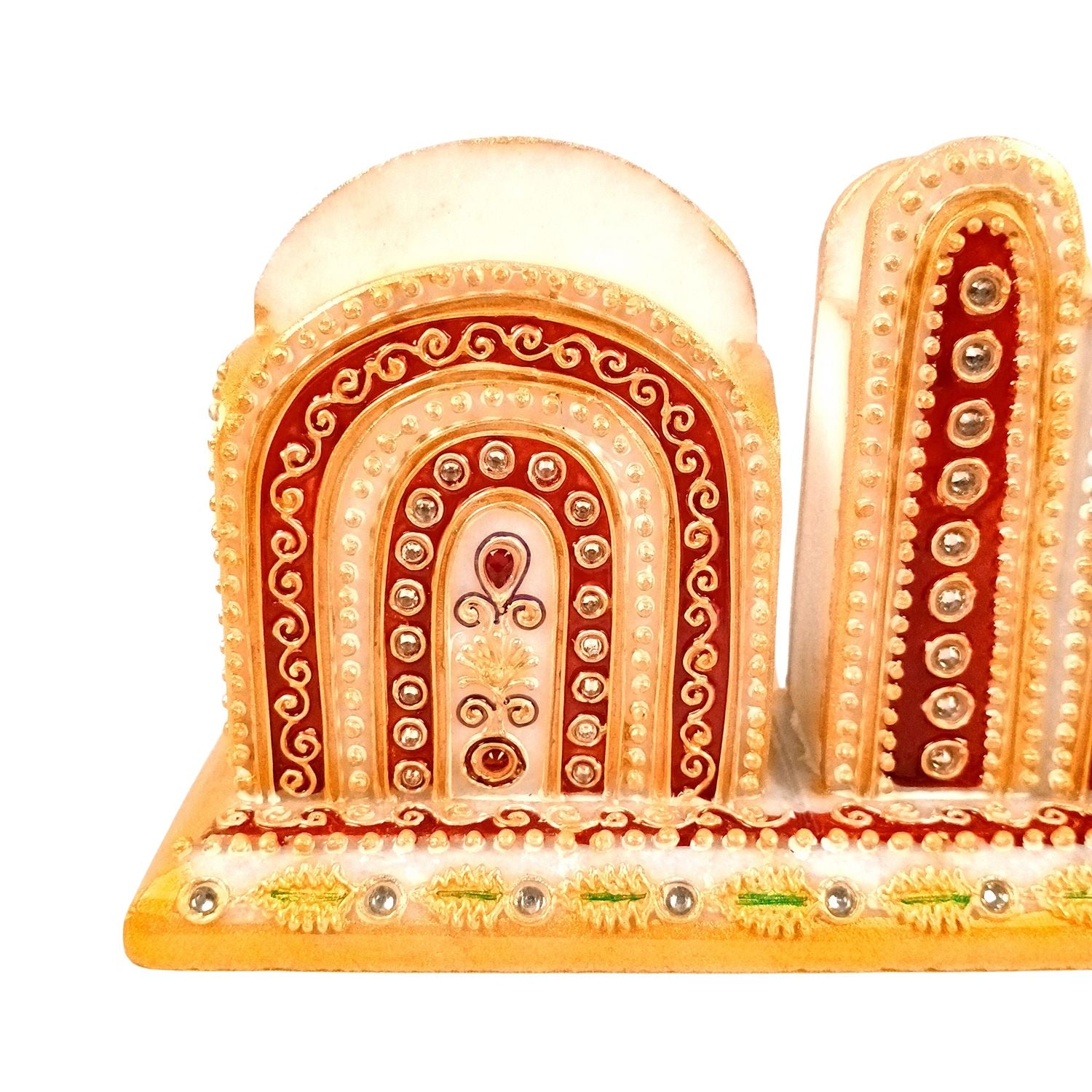 Pen Holder With Mobile & Cards Holder Marble | Cutlery Spoon & Fork Holder with 3 Compartments | Multipurpose Organizer - For Study Table, Desk, Stationary, Office, Dining Table, Kitchen, Home Decor - 9 Inch - Apkamart