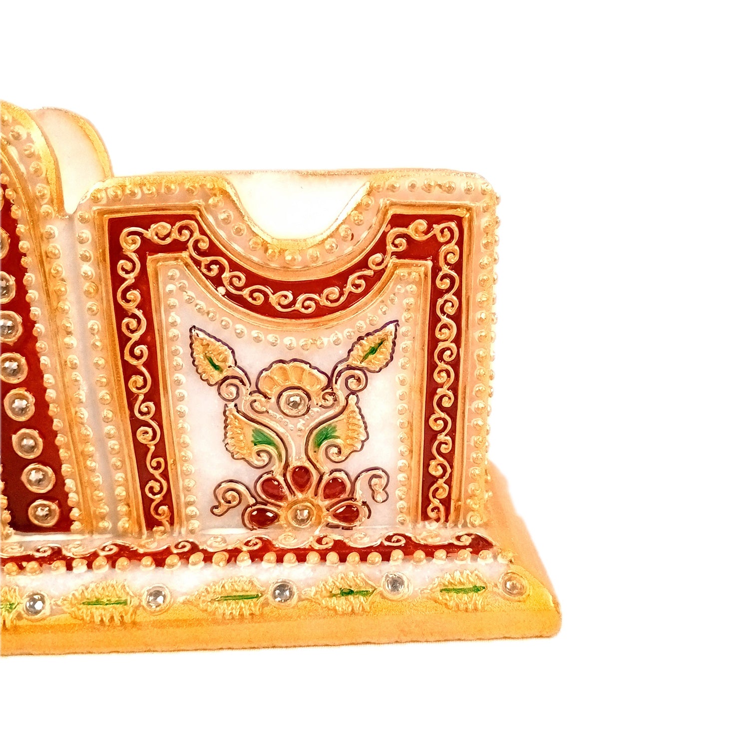 Pen Holder With Mobile & Cards Holder Marble | Cutlery Spoon & Fork Holder with 3 Compartments | Multipurpose Organizer - For Study Table, Desk, Stationary, Office, Dining Table, Kitchen, Home Decor - 9 Inch - Apkamart