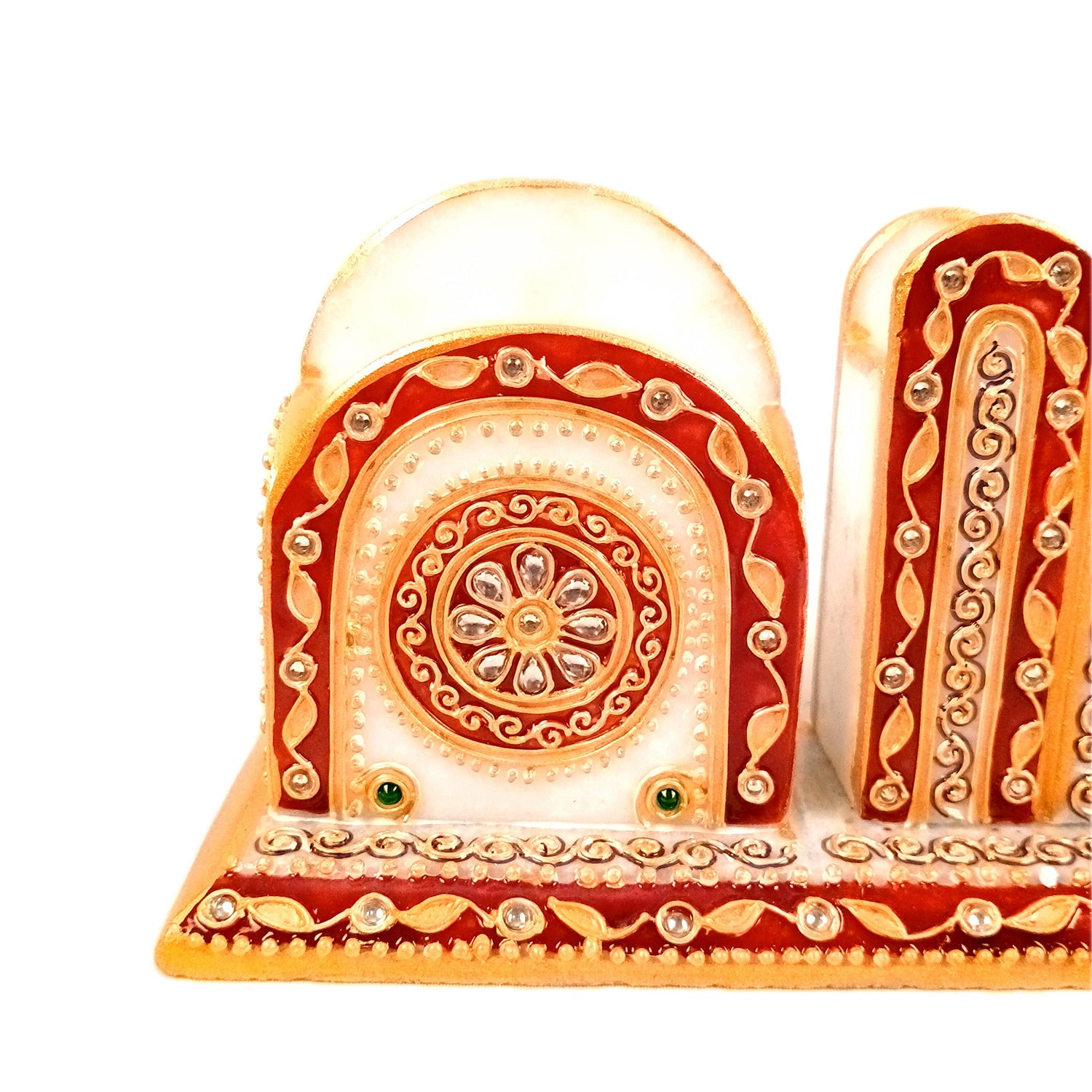 Pen Holder With Mobile & Cards Holder Marble | Cutlery Spoon & Fork Holder with 3 Compartments | Multipurpose Organizer - For Study Table, Desk, Stationary, Office, Dining Table, Kitchen, Home Decor - 9 Inch - Apkamart