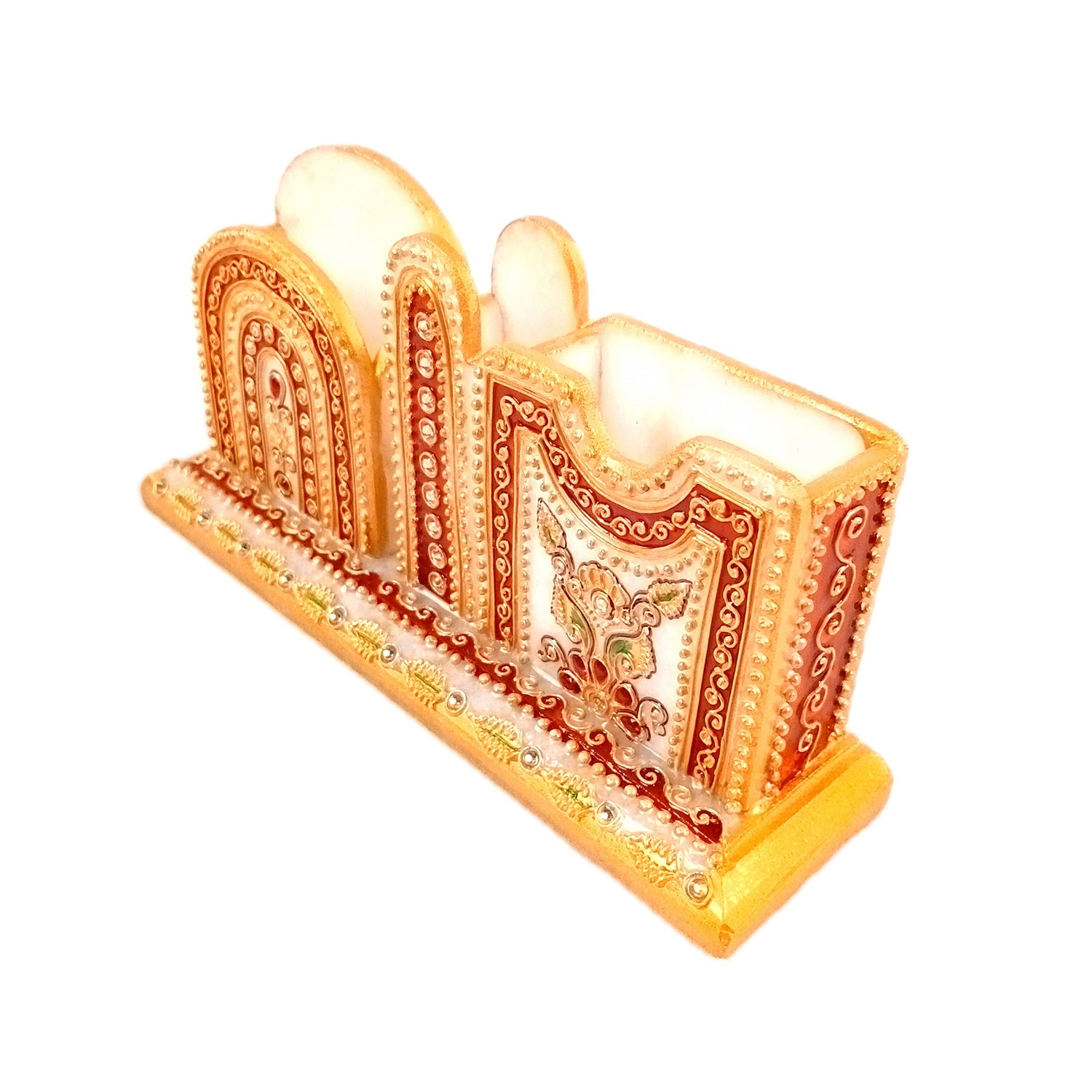 Pen Holder With Mobile & Cards Holder Marble | Cutlery Spoon & Fork Holder with 3 Compartments | Multipurpose Organizer - For Study Table, Desk, Stationary, Office, Dining Table, Kitchen, Home Decor - 9 Inch - Apkamart