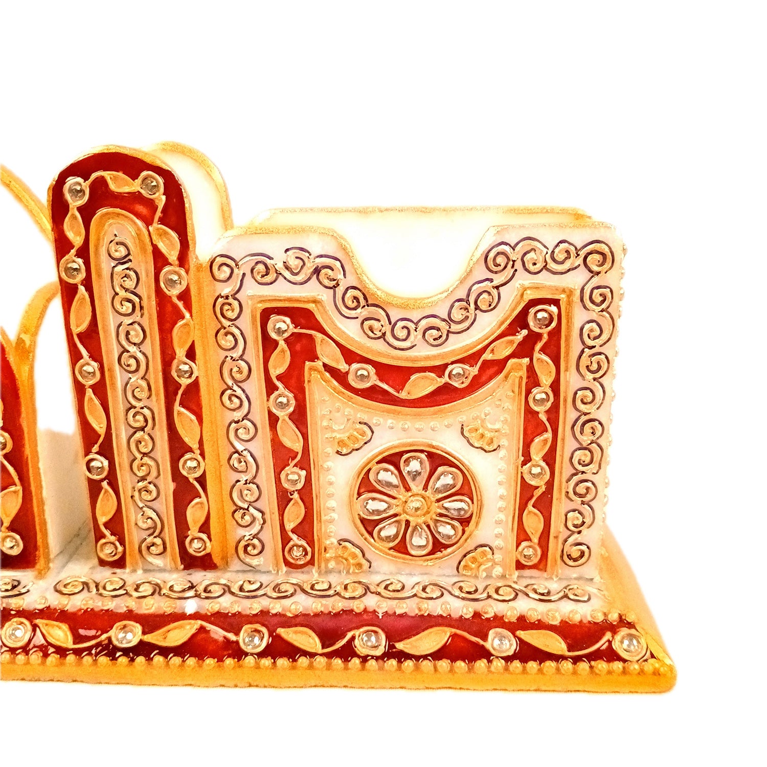 Pen Holder With Mobile & Cards Holder Marble | Cutlery Spoon & Fork Holder with 3 Compartments | Multipurpose Organizer - For Study Table, Desk, Stationary, Office, Dining Table, Kitchen, Home Decor - 9 Inch - Apkamart