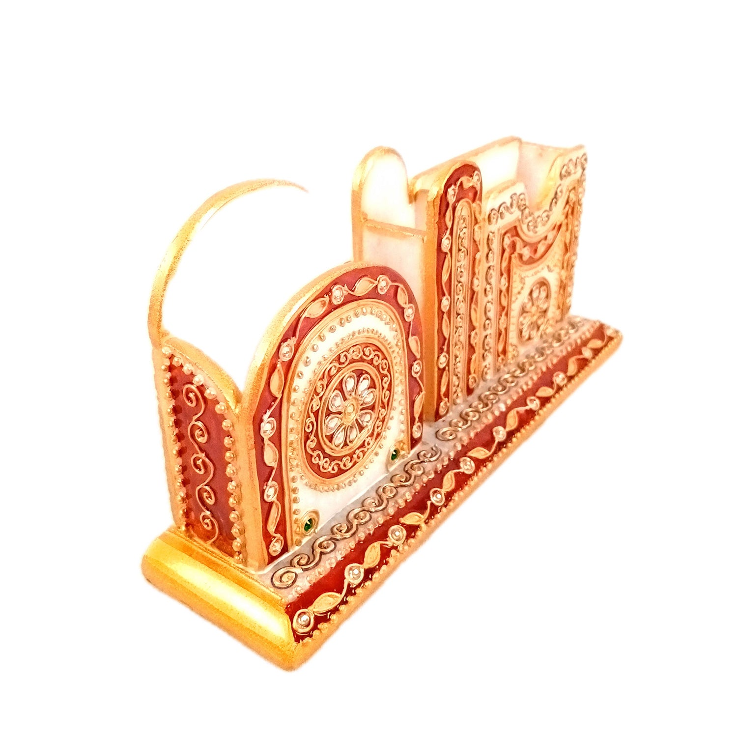 Pen Holder With Mobile & Cards Holder Marble | Cutlery Spoon & Fork Holder with 3 Compartments | Multipurpose Organizer - For Study Table, Desk, Stationary, Office, Dining Table, Kitchen, Home Decor - 9 Inch - Apkamart