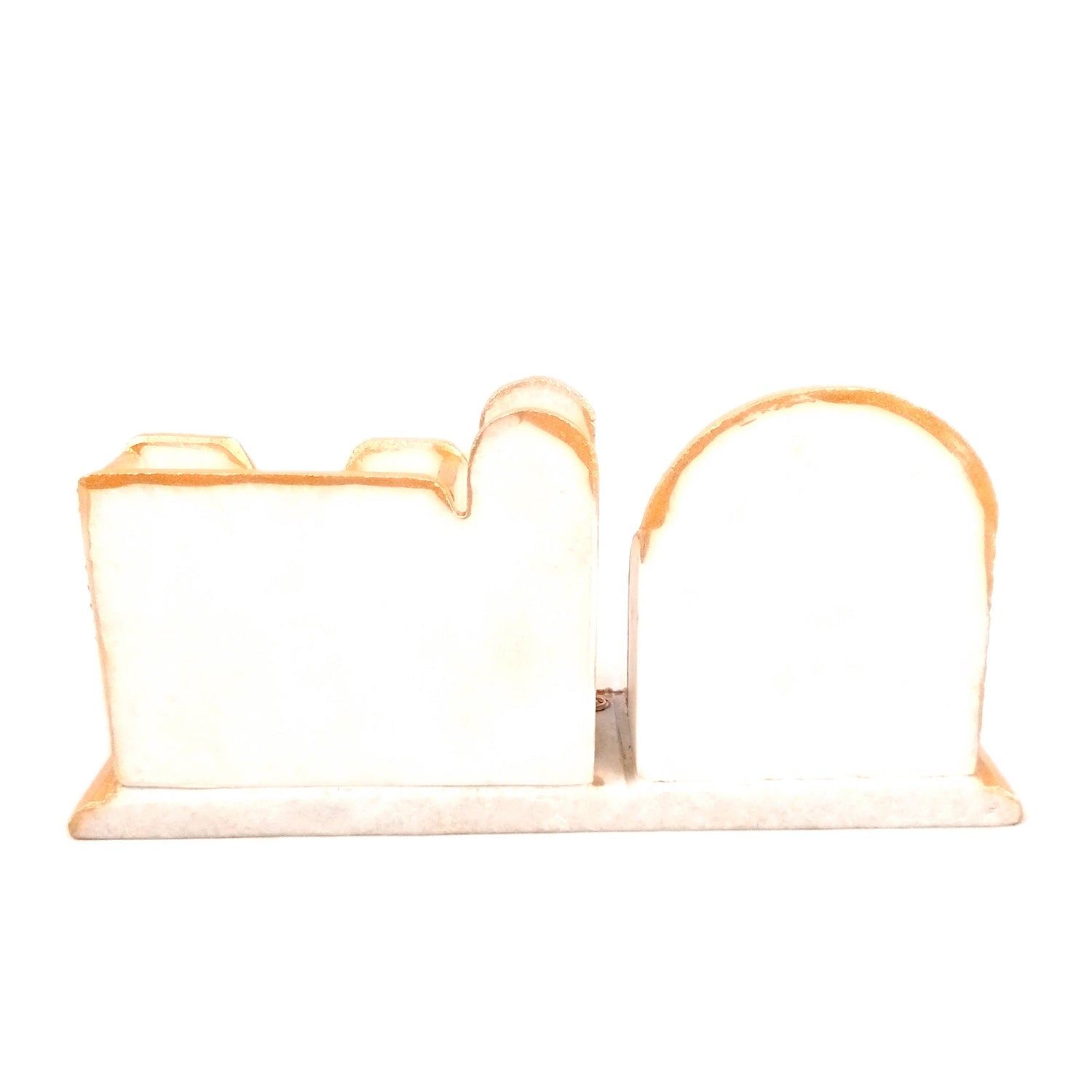 Pen Holder With Mobile & Cards Holder Marble | Cutlery Spoon & Fork Holder with 3 Compartments | Multipurpose Organizer - For Study Table, Desk, Stationary, Office, Dining Table, Kitchen, Home Decor - 9 Inch - Apkamart