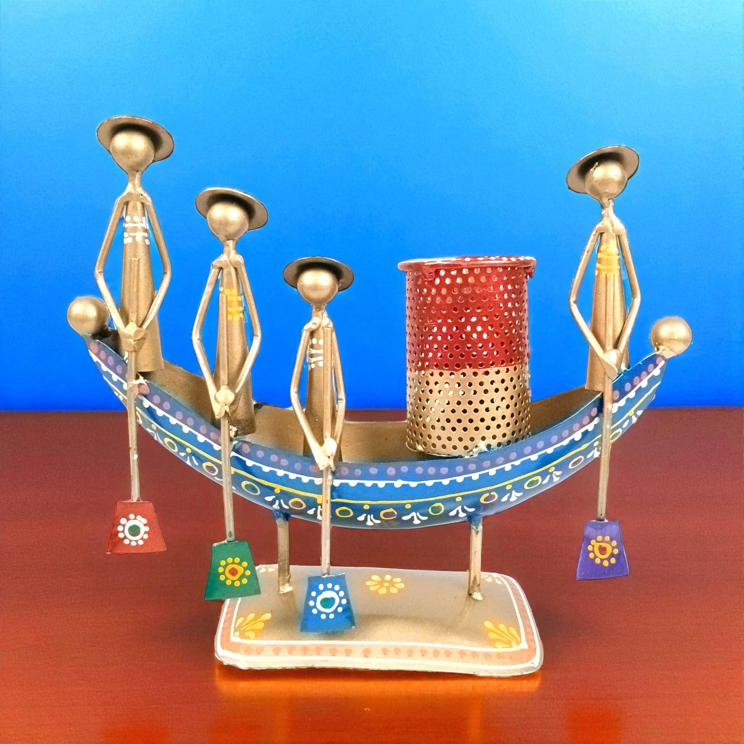 Pen Holder | Boat Shaped Desk Organizer for Office, Study Table & Home Decor | Stylish Pen Stand for Stationery Storage - 9 Inch - Apkamart