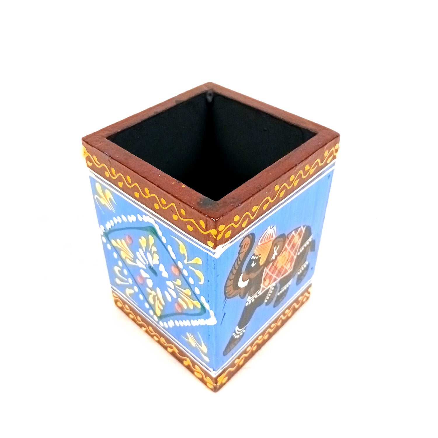 Pen Holder | Stationary Organizers | Wooden Pencil Stands | Multipurpose Holders Stand - For Table, Desk Organizing, Office Decor & Corporate Gifts - 4 Inch - Apkamart #Colour_Blue