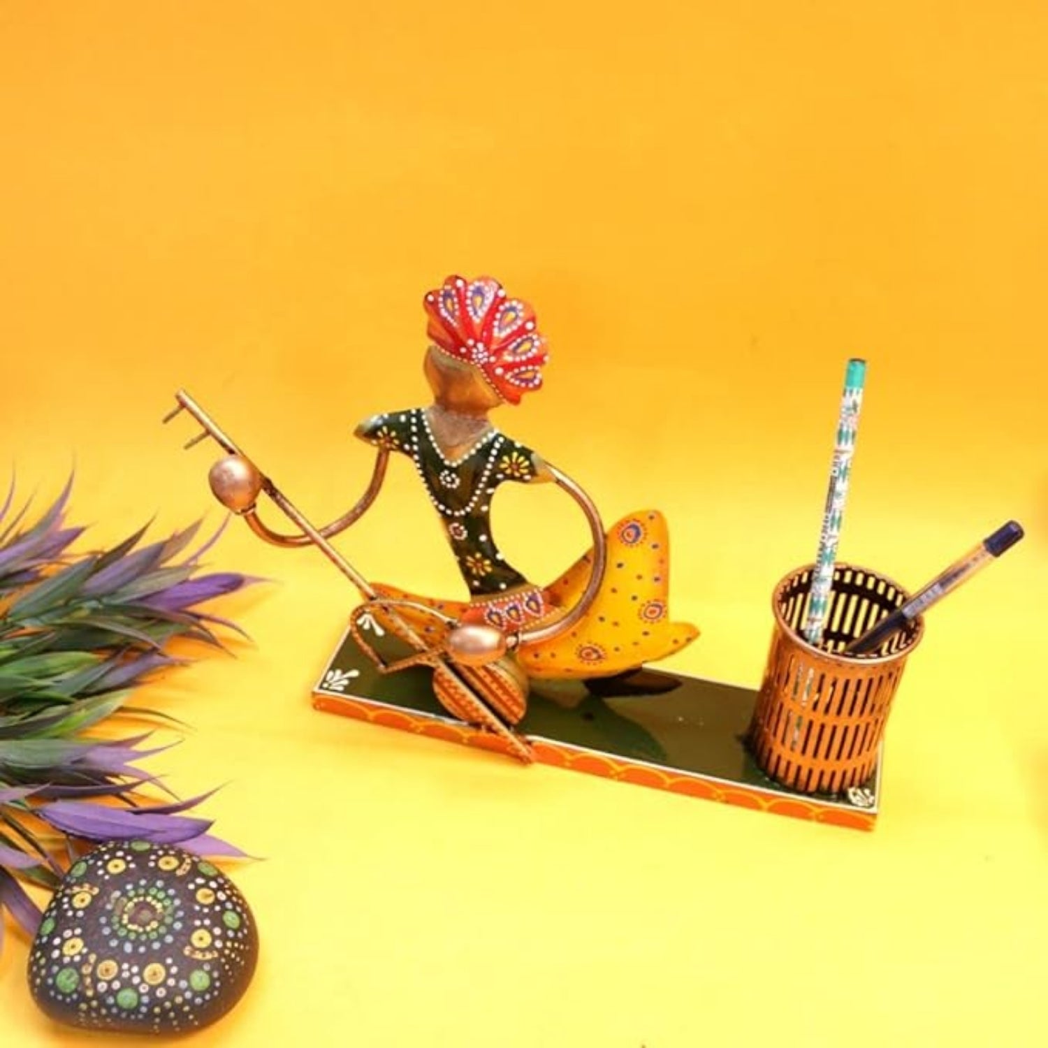Musician Pen Holder | Artistic Table Pen Stand for Office Desk, Home Decor & Gifting | Creative Musician Theme Stationery Organizer for Study Table - 10 Inch - Apkamart