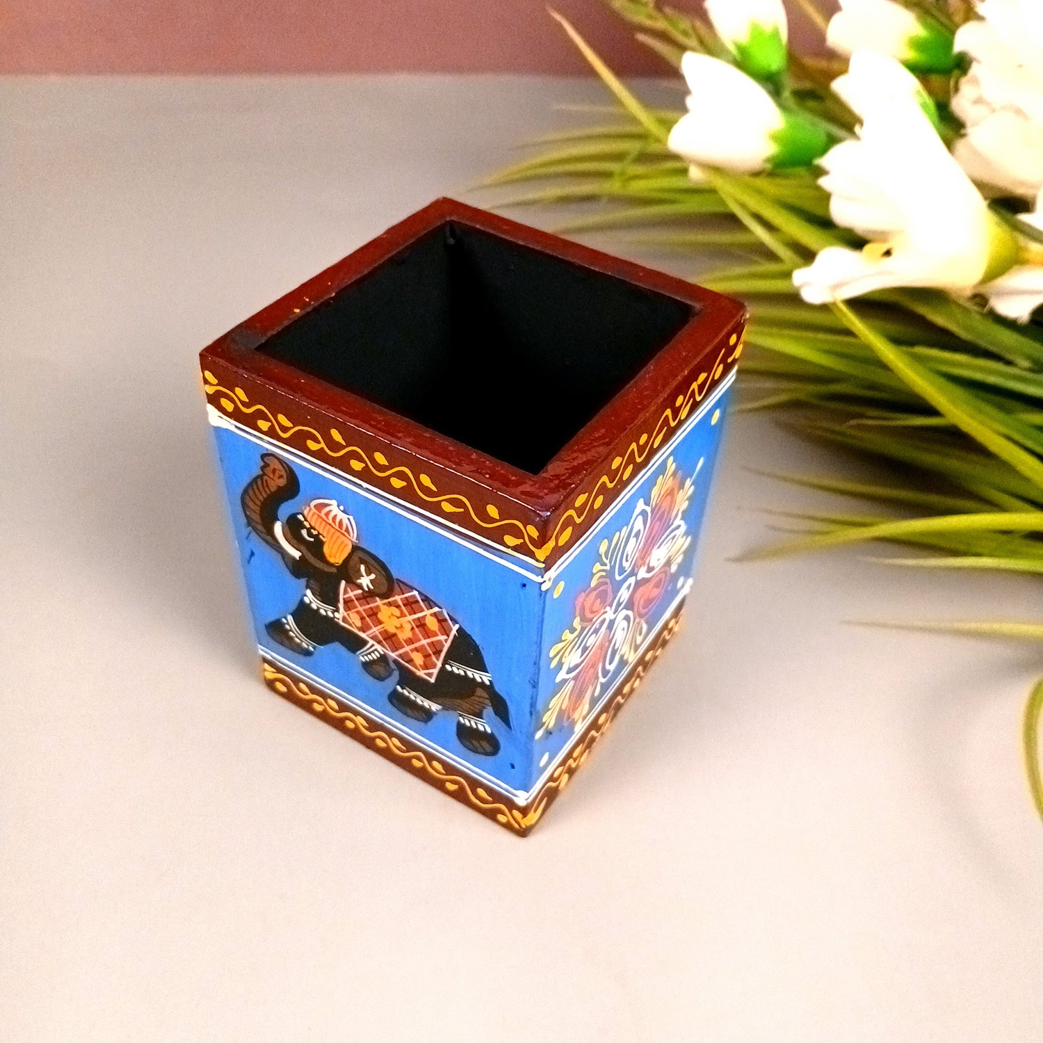 Pen Holder | Stationary Organizers | Wooden Pencil Stands | Multipurpose Holders Stand - For Table, Desk Organizing, Office Decor & Corporate Gifts - 4 Inch - Apkamart #Colour_Blue