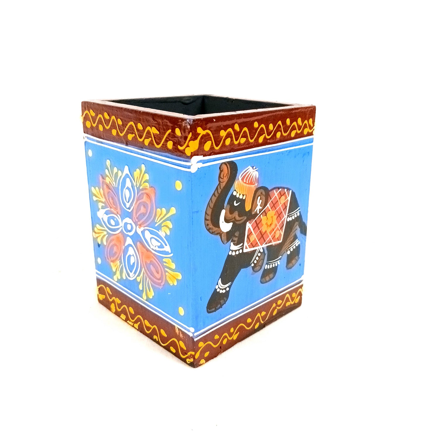 Pen Holder | Stationary Organizers | Wooden Pencil Stands | Multipurpose Holders Stand - For Table, Desk Organizing, Office Decor & Corporate Gifts - 4 Inch - Apkamart #Colour_Blue