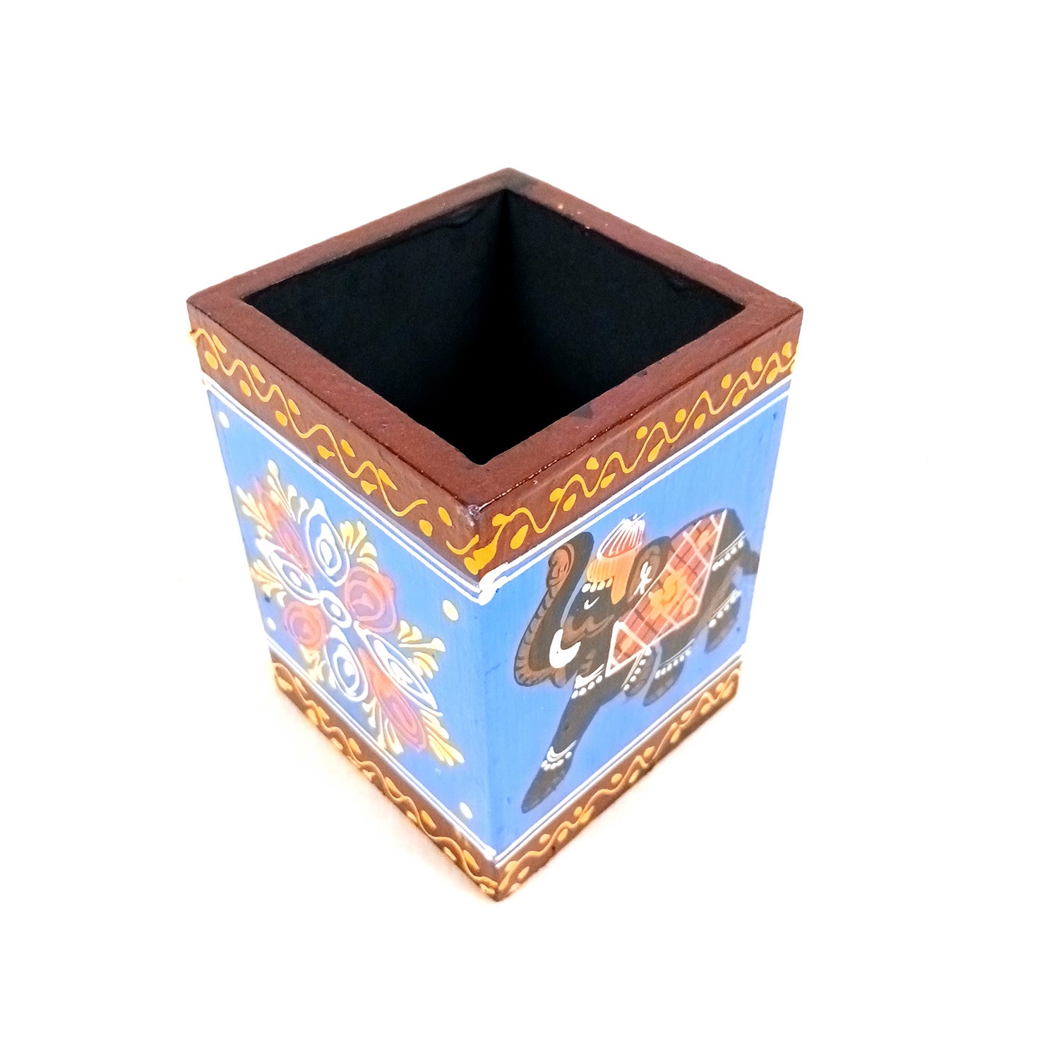 Pen Holder | Stationary Organizers | Wooden Pencil Stands | Multipurpose Holders Stand - For Table, Desk Organizing, Office Decor & Corporate Gifts - 4 Inch - Apkamart #Colour_Blue