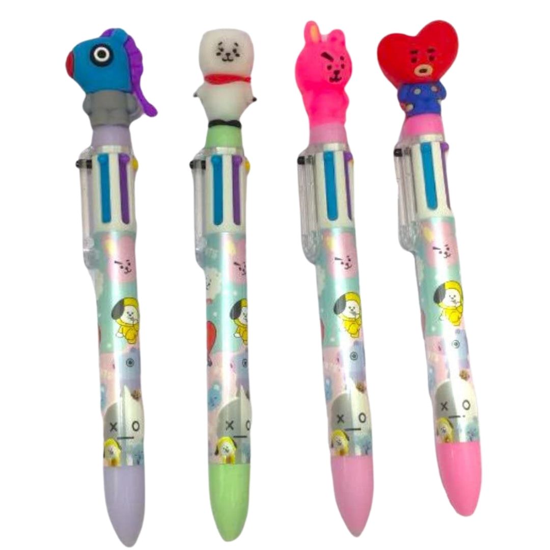 Multicolor 6-In-1 Ball Pen | Ballpoint Pen With LED Light Head - for Students, Kids, Girls, Boys, School, Drawing, Birthday Gift & Return Gifts - Apkamart #Style_Pack of 4