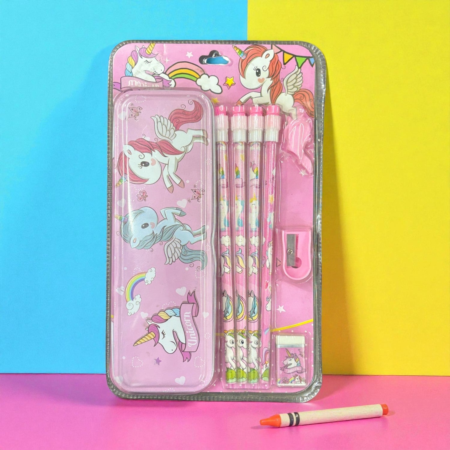 Pencil Box Stationery Kit for Kids | 6 Pencils, 1 Pencil Box, 1 Eraser & 1 Sharpener | School Writing & Drawing Set for Boys & Girls - Apkamart