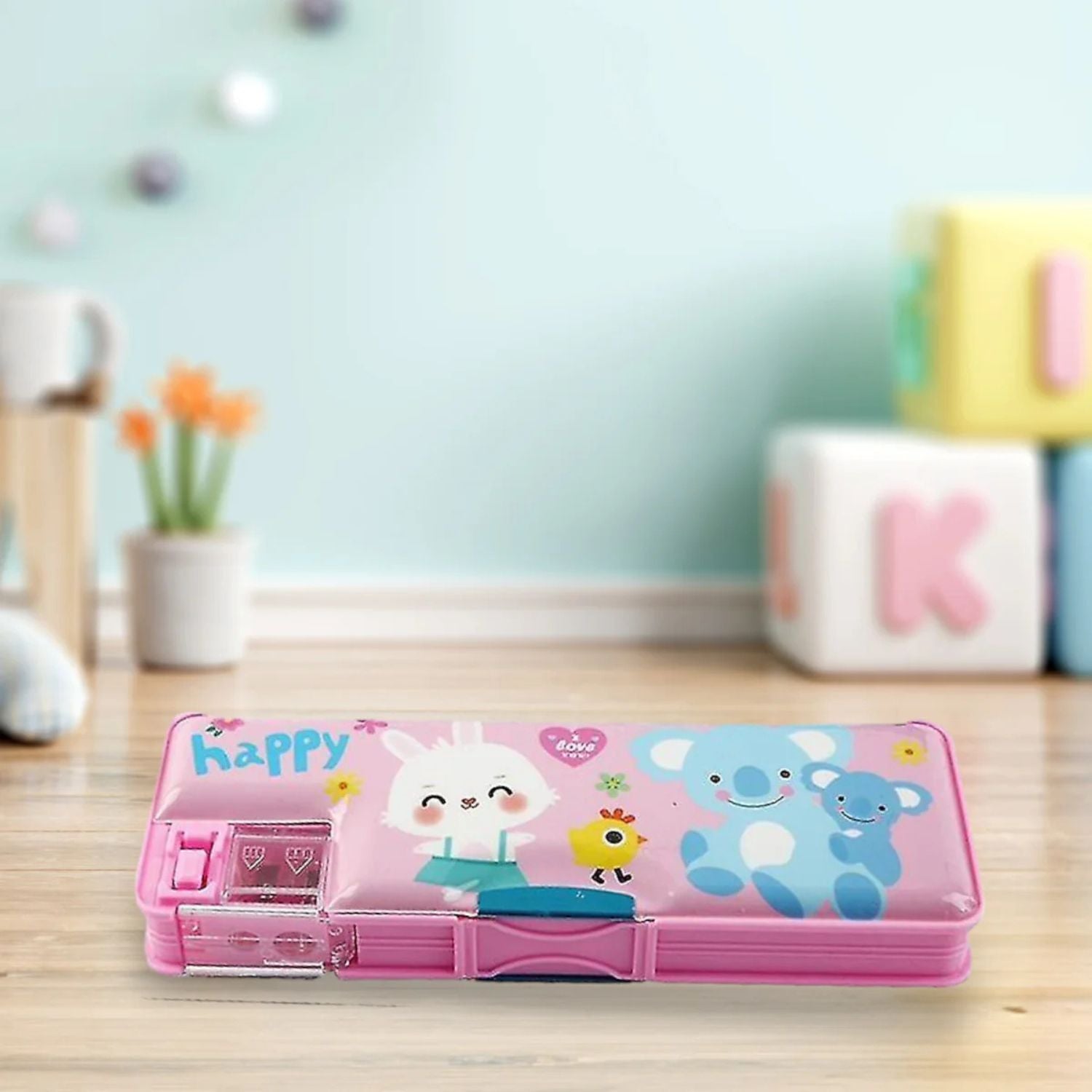 Double Side Magnetic Pencil Box | Multi-Functional Pen & Pencil Case with Built-in Sharpener, Scale & Eraser | Perfect for Kids School & Return Gifts - Apkamart