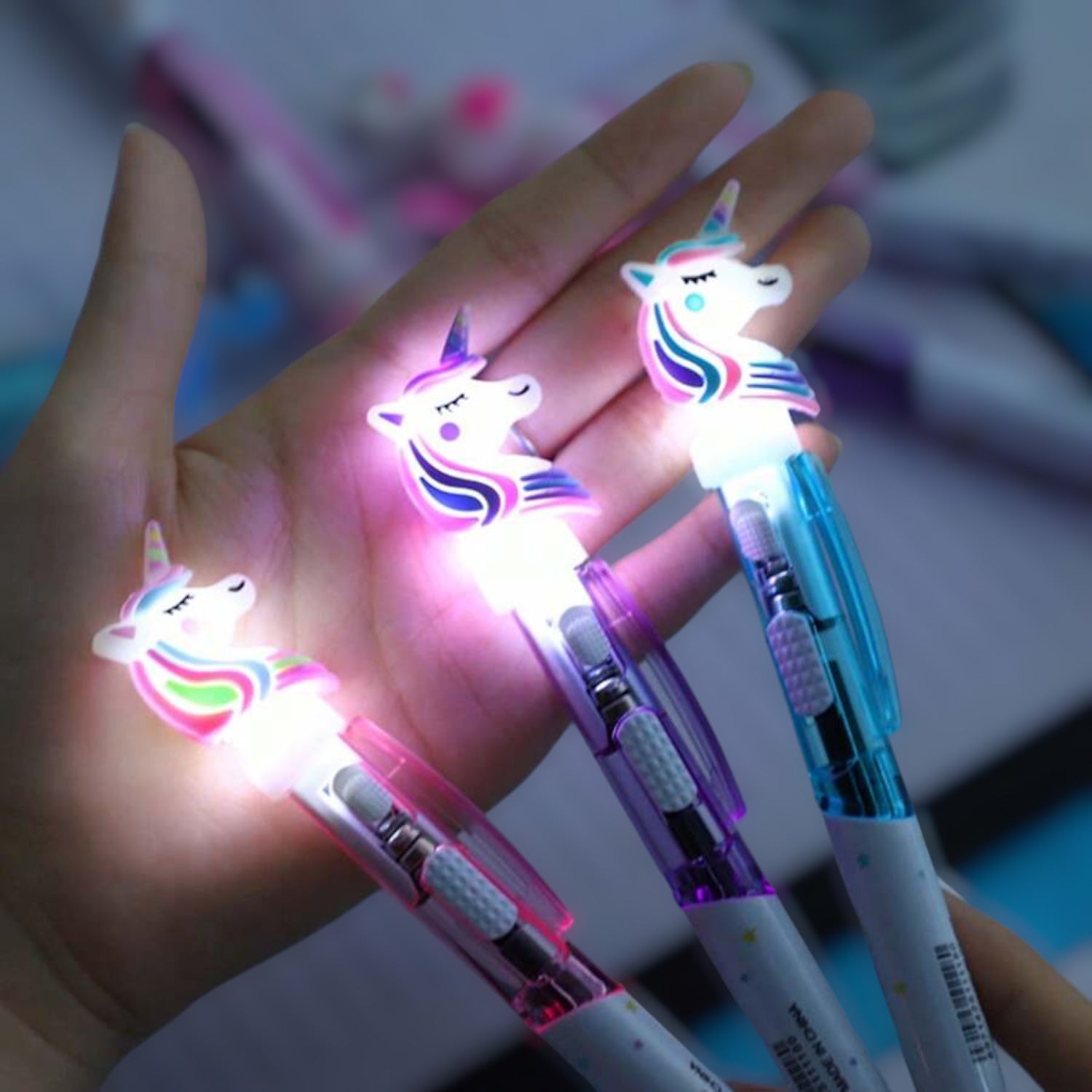 Ball Pens - Unicorn Design | Ballpoint Pen With Led Light & Glitter - for Kids, Girls, Boys, Students, School, Birthday Gift & Return Gifts - Apkamart