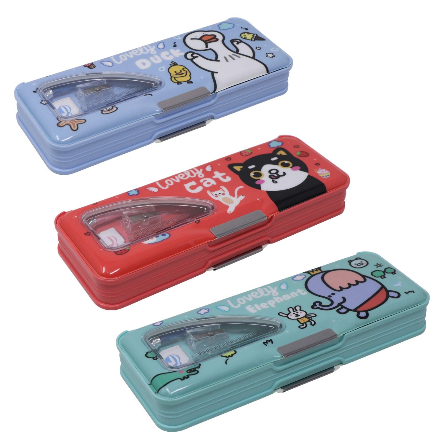 Magnetic Lock Pencil Box | Pen Pencil Case With Sharpener Pencil Scale & Eraser| Double Side Pencil Box - for Girls, Boys, Kids School Supplies & Birthday Return Gifts - Apkamart #Style_Pack of 3