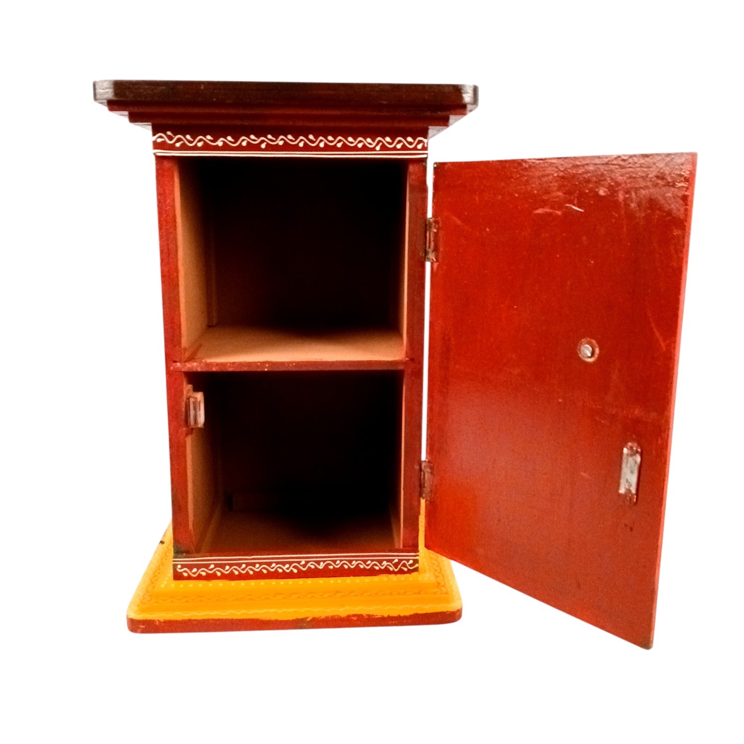 Wooden Side Table with Storage | Rajasthani Elephant Art | Handicraft Table for Living Room | Decorative Table for Showpiece Display | Home Decor Item with Cabinet - 18 Inch - Apkamart