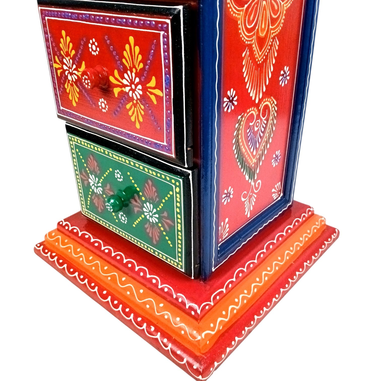 Pillar 4 Drawers Side Table | Traditional Wooden Design Table for Living Room Bedroom & Office | Decorative Table| Decorative Accent Furniture & Showpiece Stand - 23 Inch - Apkamart