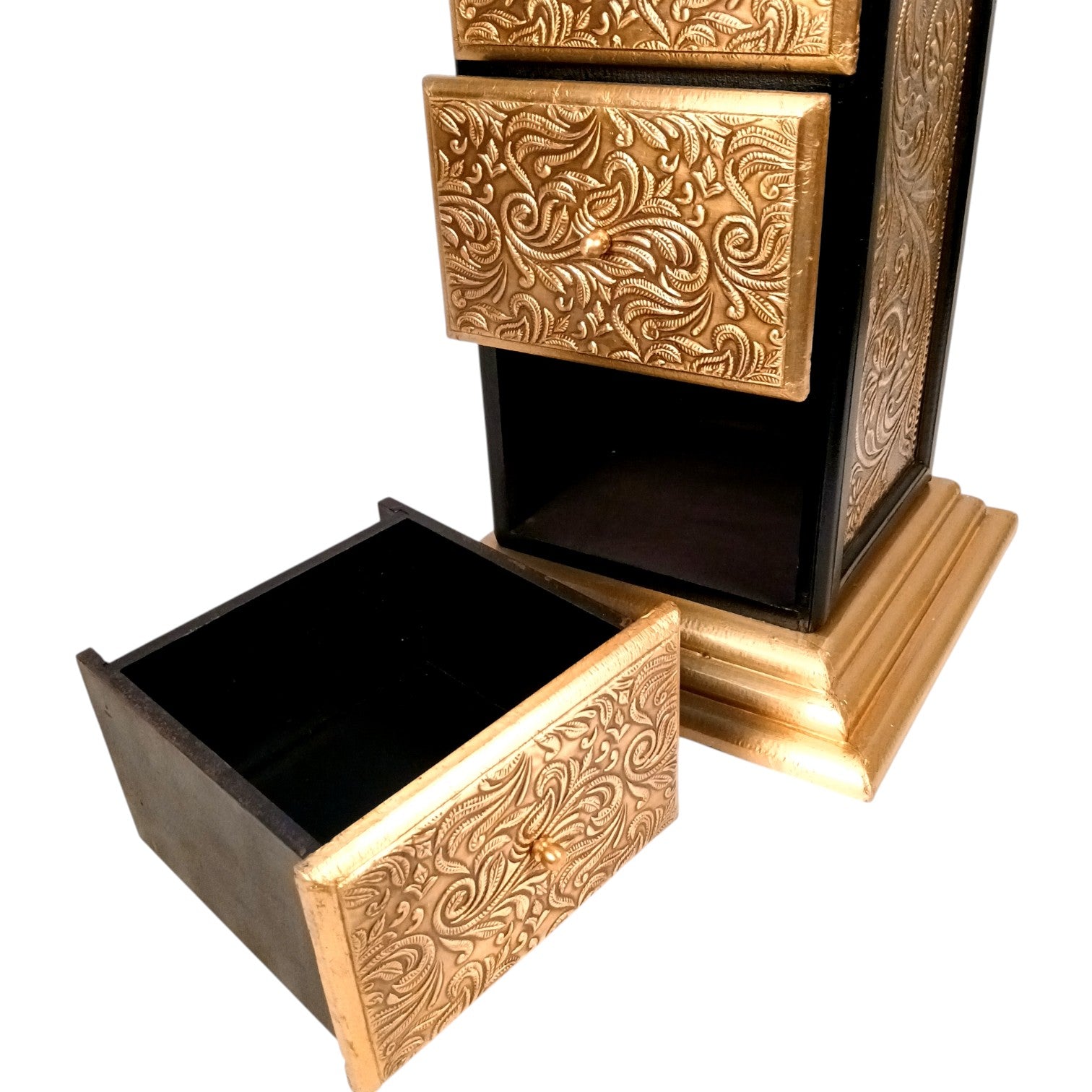 Pillar 3 Drawers Side Table | Traditional Wooden Design Table for Living Room, Bedroom & Office | Decorative Accent Furniture & Showpiece Stand - 18 Inch - Apkamat