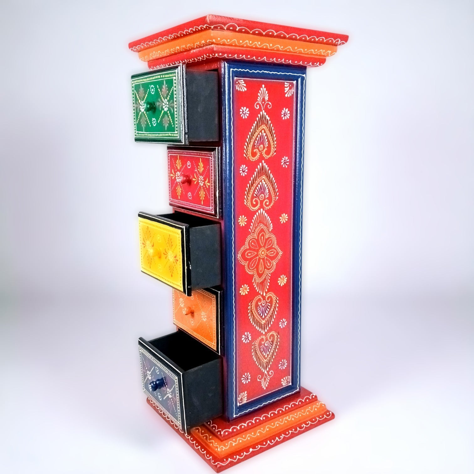 Pillar 5 Drawers Side Table | Traditional Design Table for Living Room, Bedroom & Office | Decorative Side Table| Decorative Accent Furniture & Showpiece Stand - 28 Inch - Apkamart