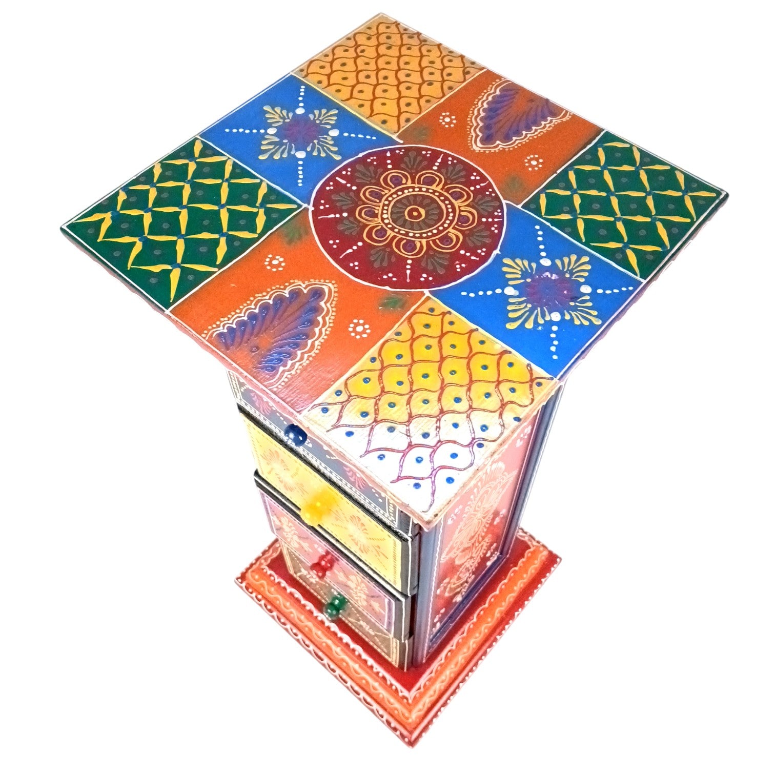 Pillar 4 Drawers Side Table | Traditional Wooden Design Table for Living Room Bedroom & Office | Decorative Table| Decorative Accent Furniture & Showpiece Stand - 23 Inch - Apkamart