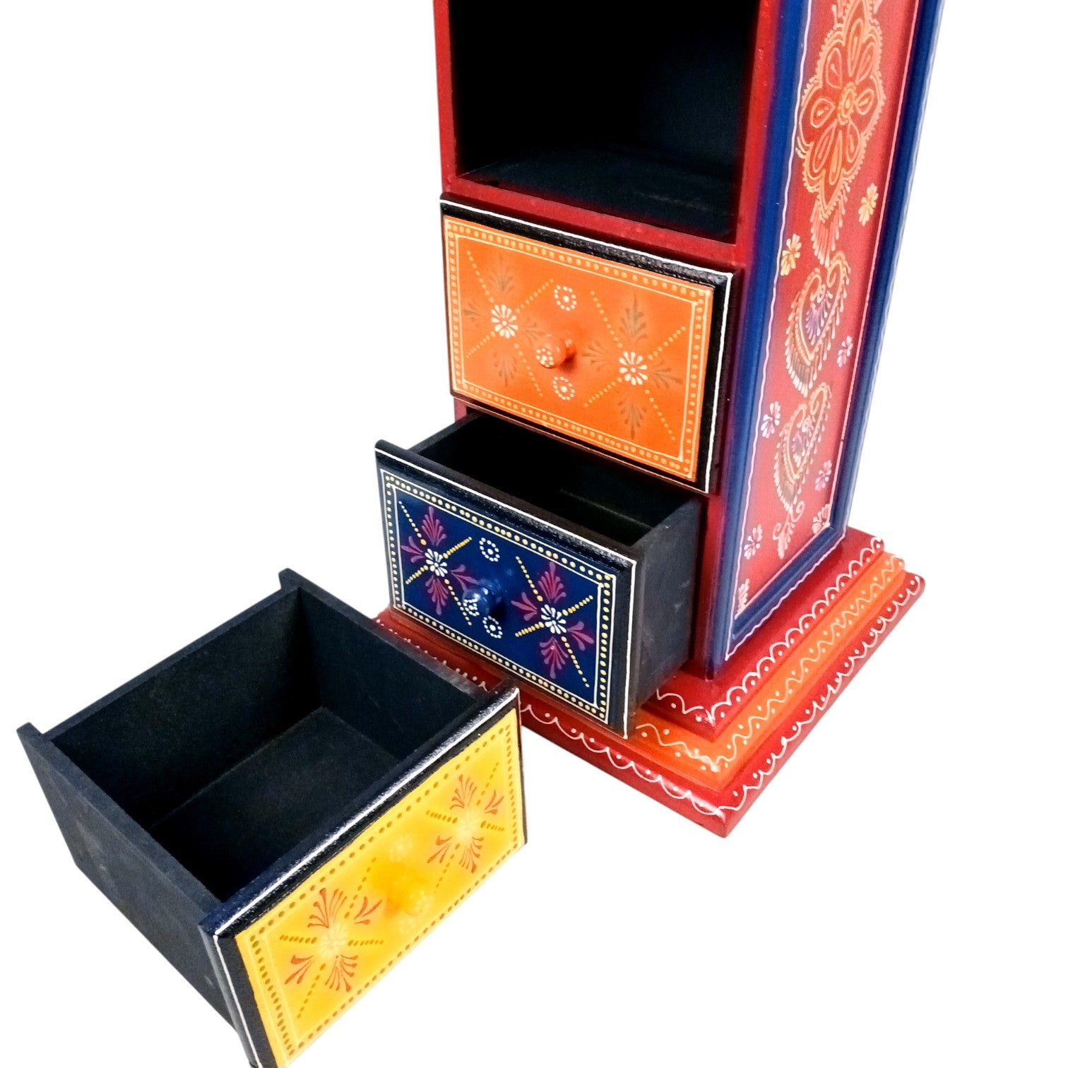 Pillar 5 Drawers Side Table | Traditional Design Table for Living Room, Bedroom & Office | Decorative Side Table| Decorative Accent Furniture & Showpiece Stand - 28 Inch