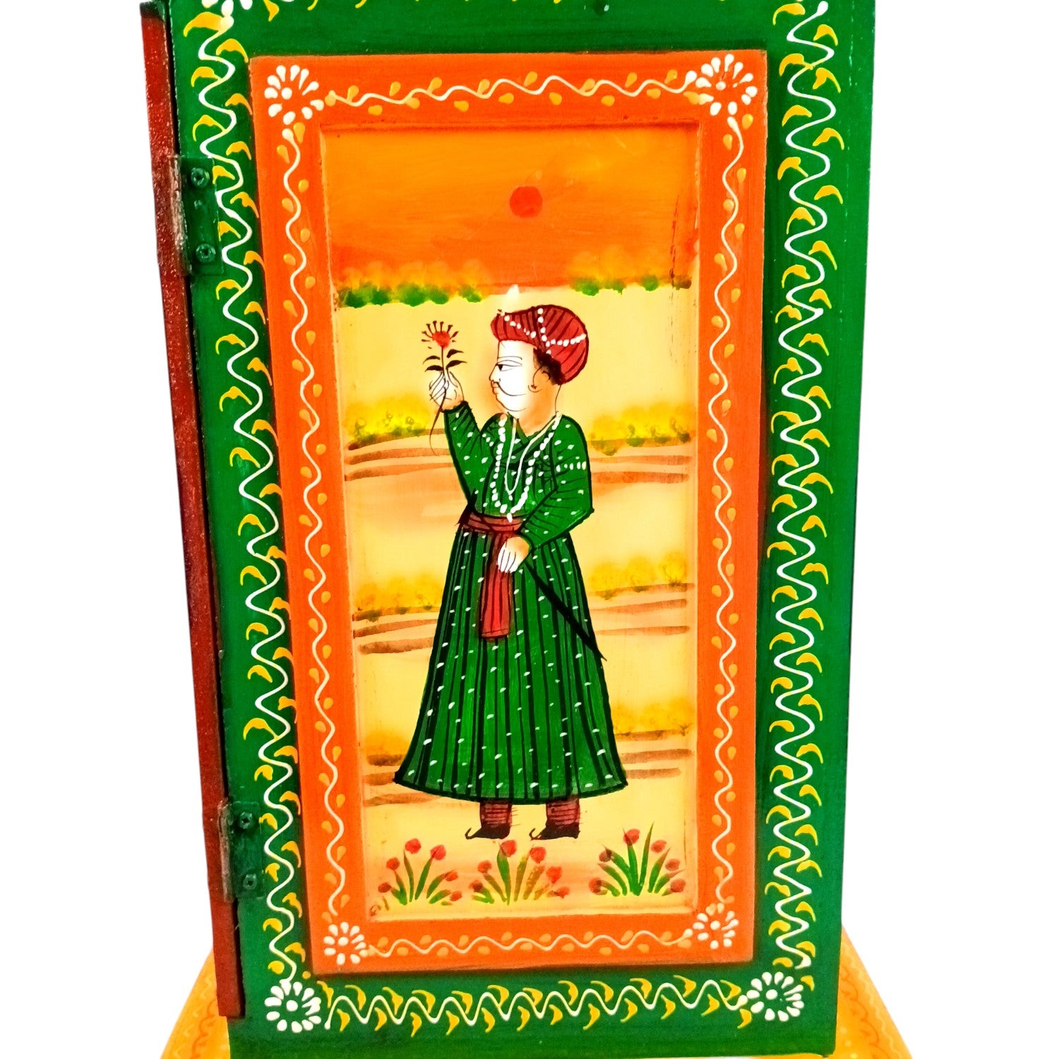 Wooden Side Table with Storage | Rajasthani Elephant Art | Handicraft Table for Living Room | Decorative Table for Showpiece Display | Home Decor Item with Cabinet - 18 Inch - Apkamart