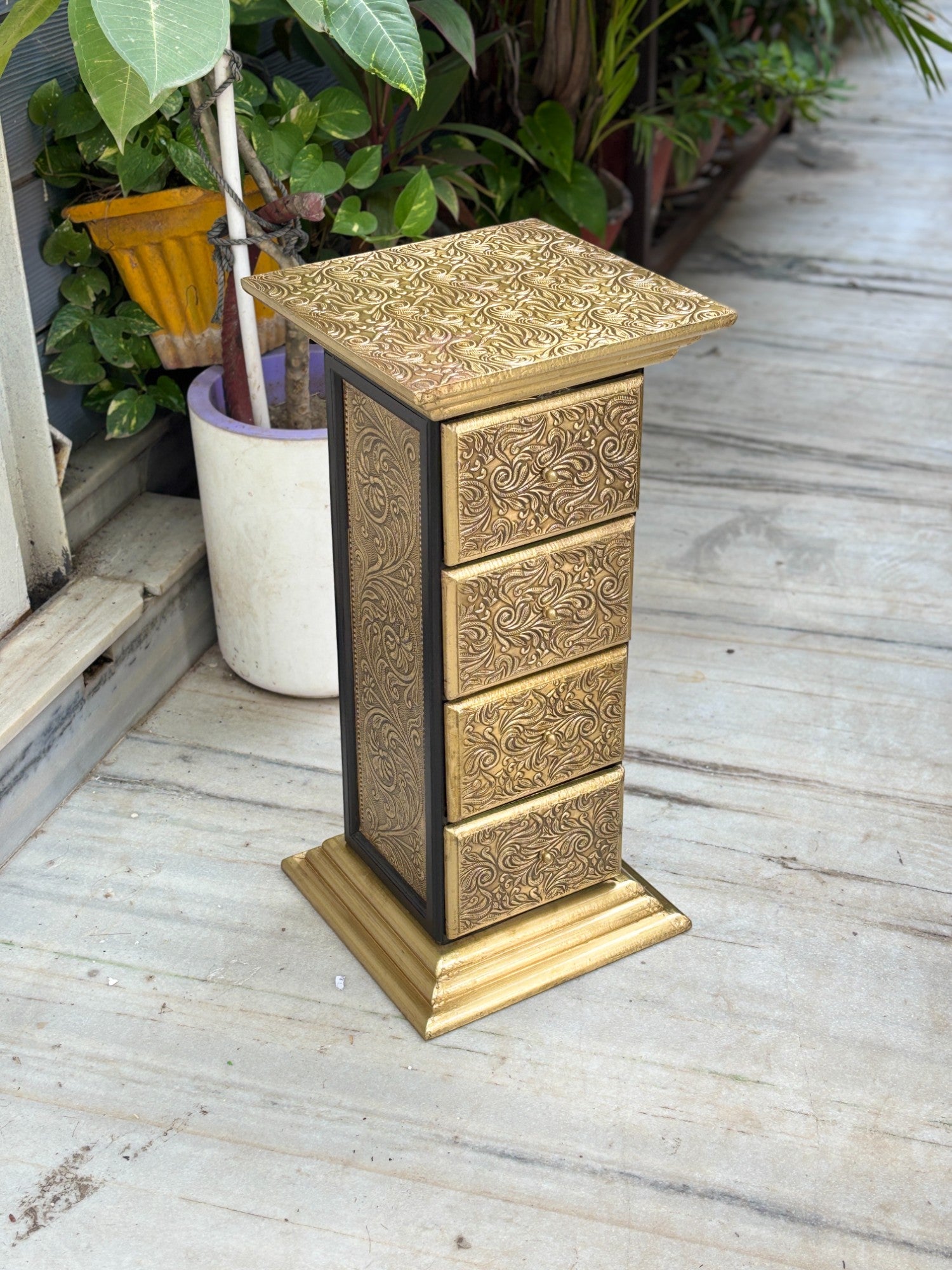 Pillar 4 Drawers Side Table | Traditional Wooden Design Table for Living Room,  Bedroom & Office | Decorative Accent Furniture & Showpiece Stand - 23 Inch - Apkamart