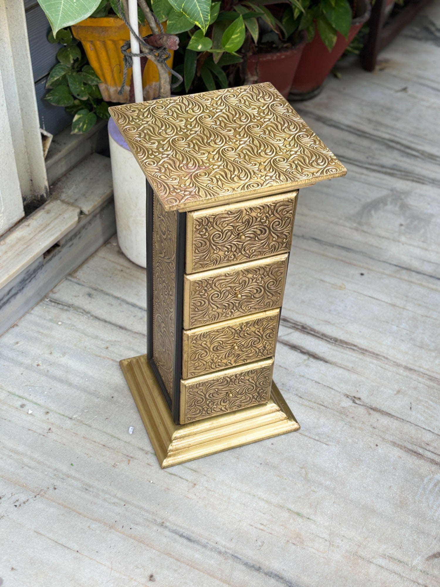 Pillar 4 Drawers Side Table | Traditional Wooden Design Table for Living Room,  Bedroom & Office | Decorative Accent Furniture & Showpiece Stand - 23 Inch - Apkamart