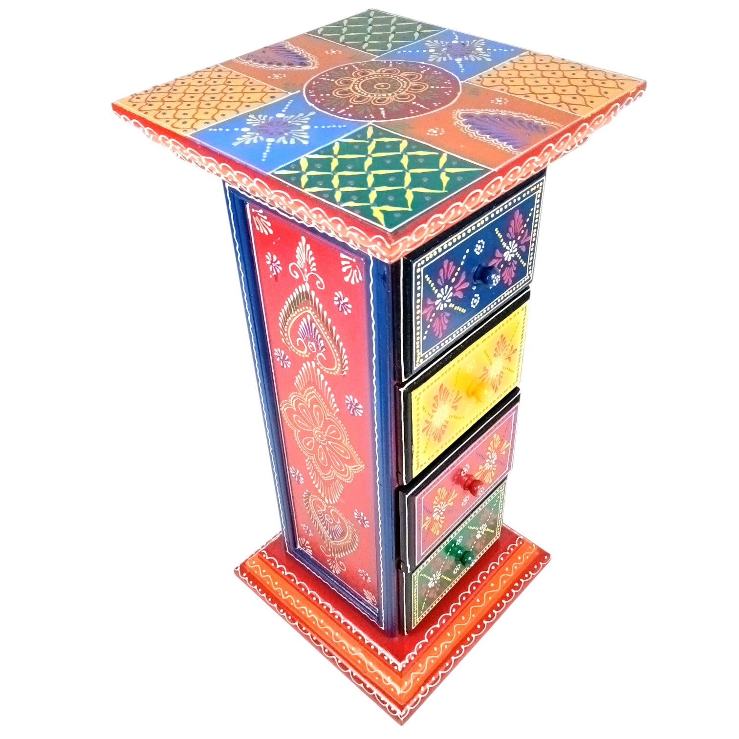 Pillar 4 Drawers Side Table | Traditional Wooden Design Table for Living Room Bedroom & Office | Decorative Table| Decorative Accent Furniture & Showpiece Stand - 23 Inch - Apkamart