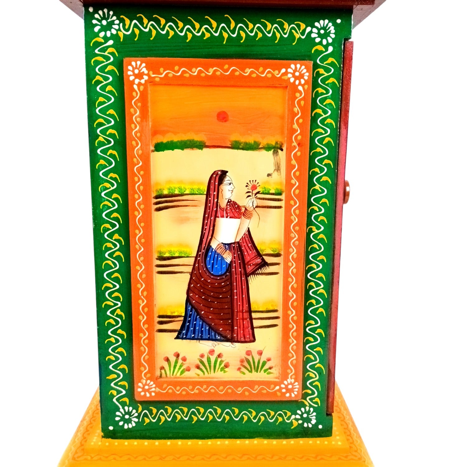 Wooden Side Table with Storage | Rajasthani Elephant Art | Handicraft Table for Living Room | Decorative Table for Showpiece Display | Home Decor Item with Cabinet - 18 Inch - Apkamart