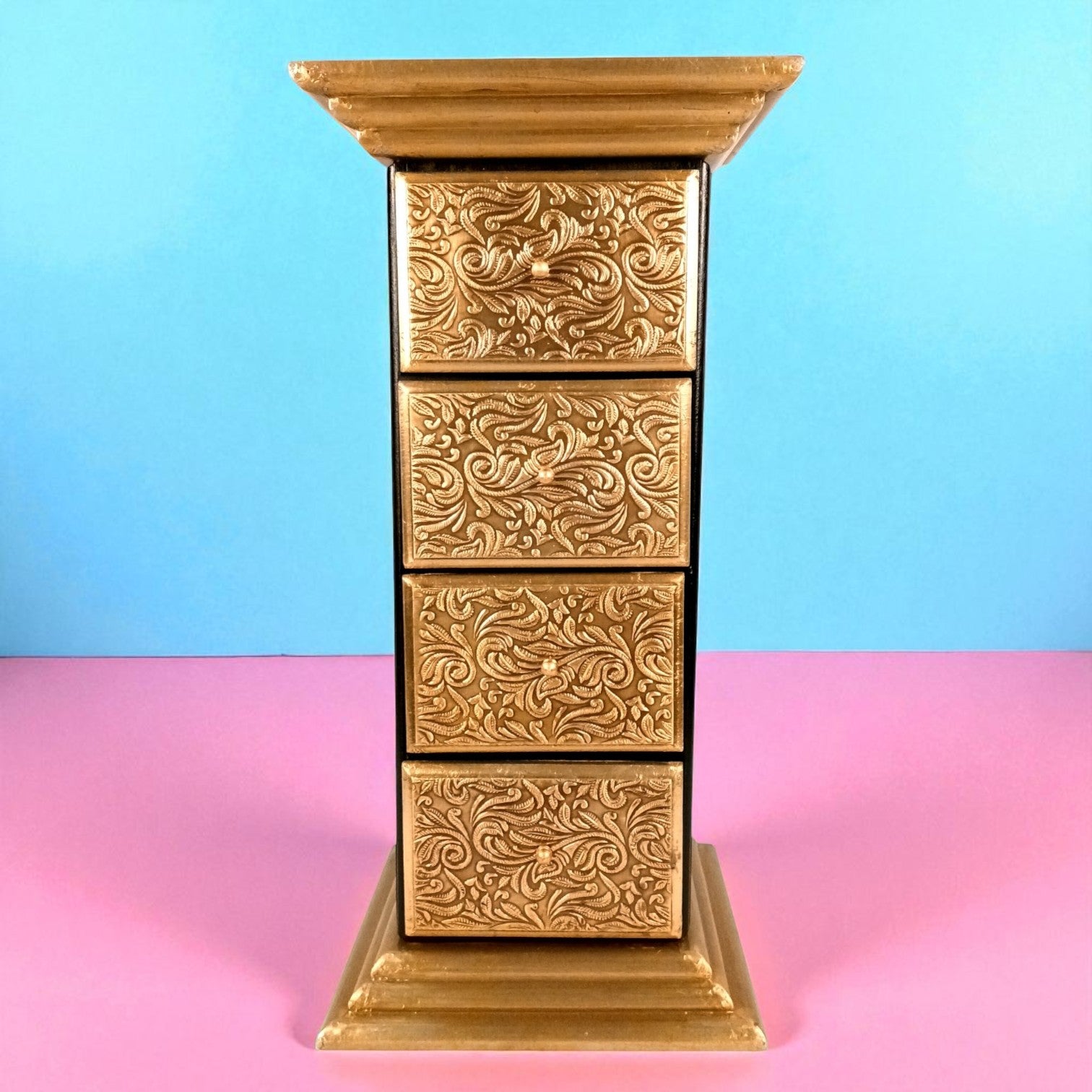 Pillar 5 Drawers Side Table | Traditional Wooden Design Table for Living Room, Bedroom & Office | Decorative Accent Furniture & Showpiece Stand - 27 Inch