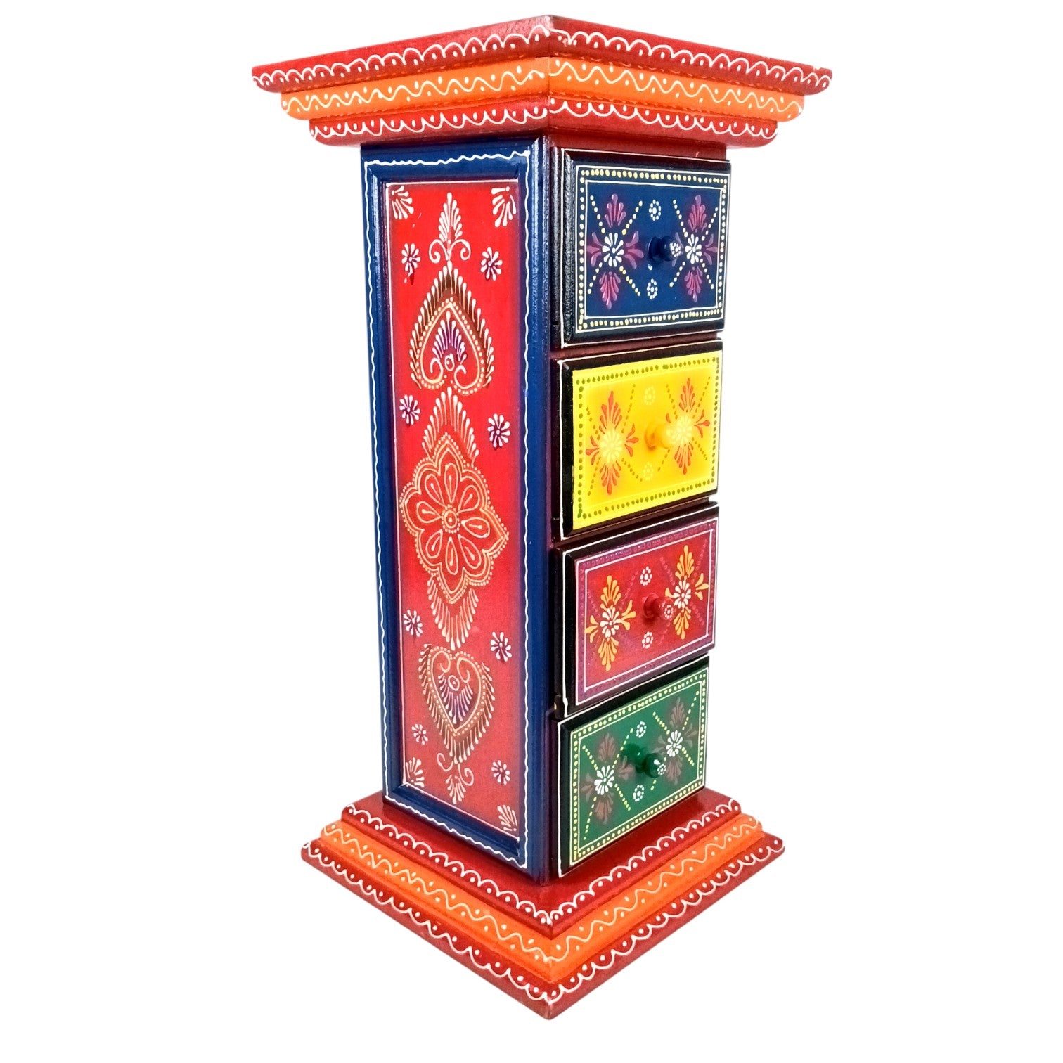 Pillar 4 Drawers Side Table | Traditional Wooden Design Table for Living Room Bedroom & Office | Decorative Table| Decorative Accent Furniture & Showpiece Stand - 23 Inch - Apkamart