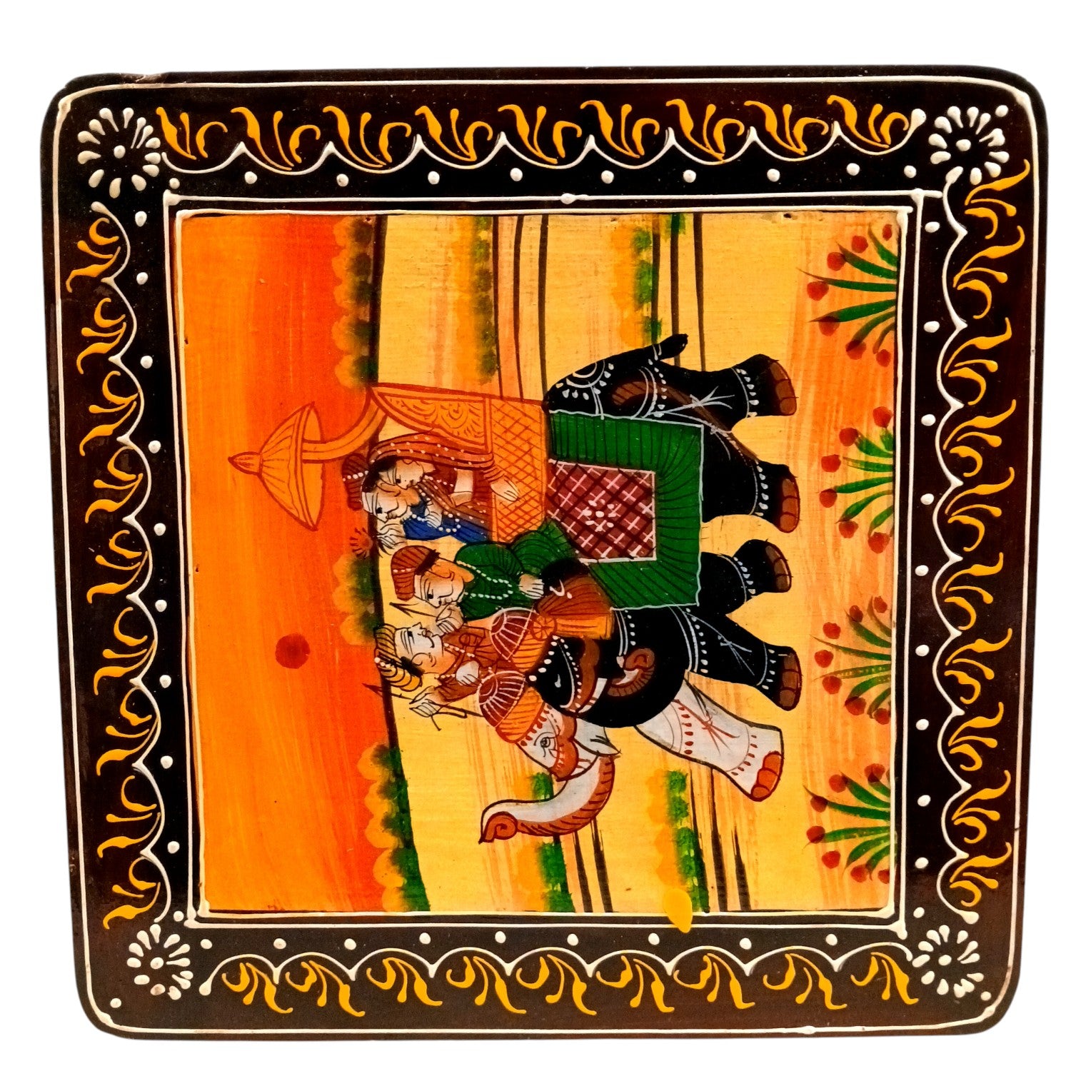 Wooden Side Table with Storage | Rajasthani Elephant Art | Handicraft Table for Living Room | Decorative Table for Showpiece Display | Home Decor Item with Cabinet - 18 Inch - Apkamart