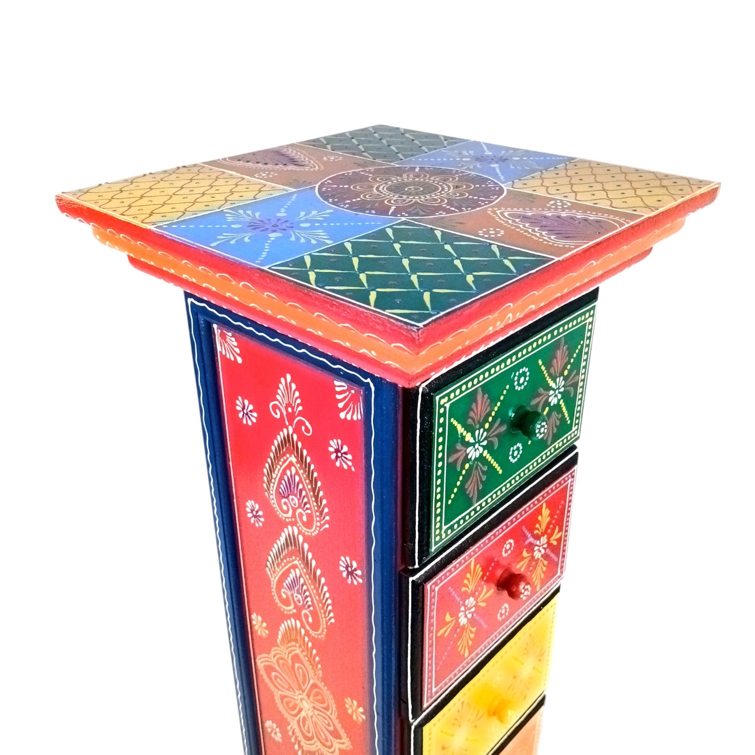 Pillar 5 Drawers Side Table | Traditional Design Table for Living Room, Bedroom & Office | Decorative Side Table| Decorative Accent Furniture & Showpiece Stand - 28 Inch