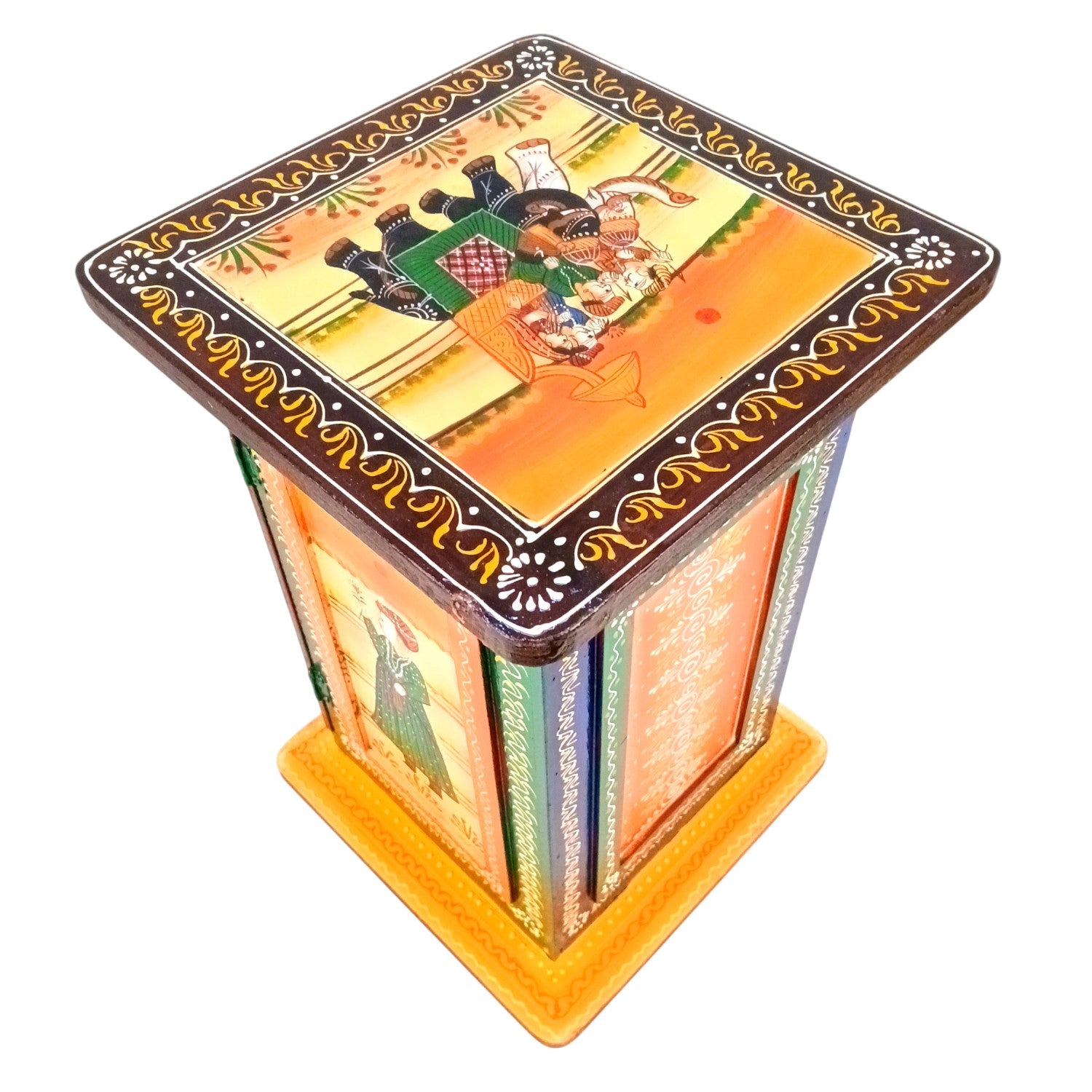Wooden Side Table with Storage | Rajasthani Elephant Art | Handicraft Table for Living Room | Decorative Table for Showpiece Display | Home Decor Item with Cabinet - 18 Inch - Apkamart