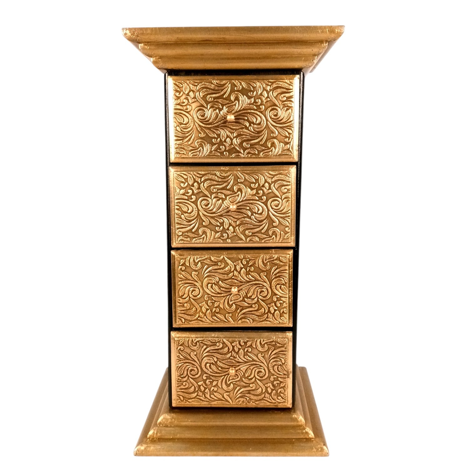 Pillar 4 Drawers Side Table | Traditional Wooden Design Table for Living Room, Bedroom & Office | Decorative Accent Furniture & Showpiece Stand - 23 Inch - Apkamart