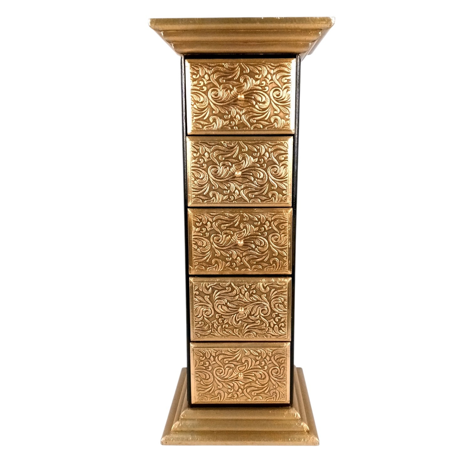 Pillar 5 Drawers Side Table | Traditional Wooden Design Table for Living Room, Bedroom & Office | Decorative Accent Furniture & Showpiece Stand - 27 Inch