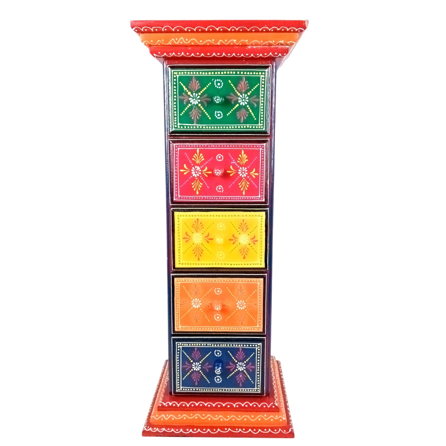 Pillar 5 Drawers Side Table | Traditional Design Table for Living Room, Bedroom & Office | Decorative Side Table| Decorative Accent Furniture & Showpiece Stand - 28 Inch - Apkamart